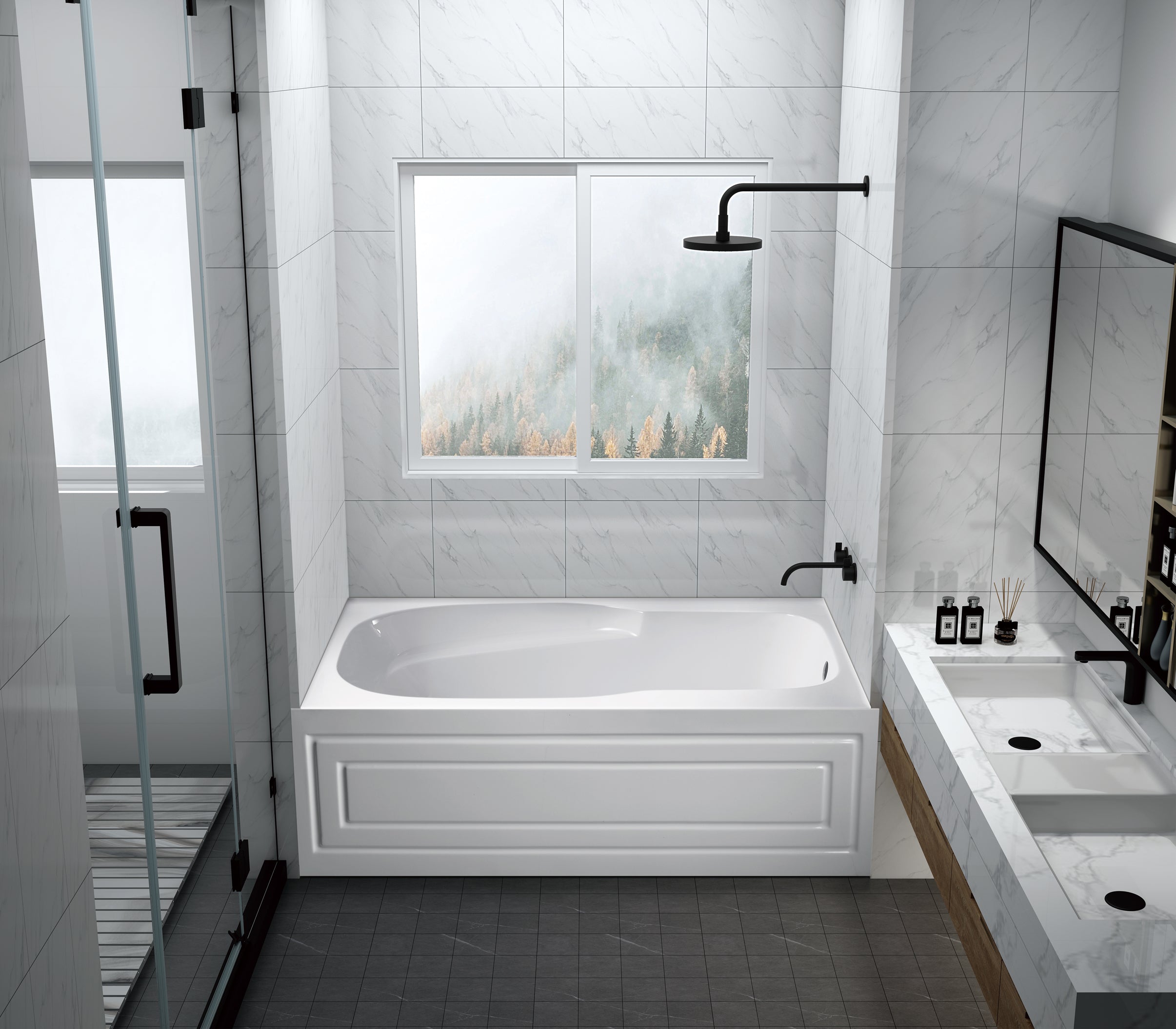 Aqua Eden VTAP6031R21C 60" Acrylic Rectangular 3-Wall Alcove Tub with Anti-Skid Surface, Right Hand Drain, Glossy White