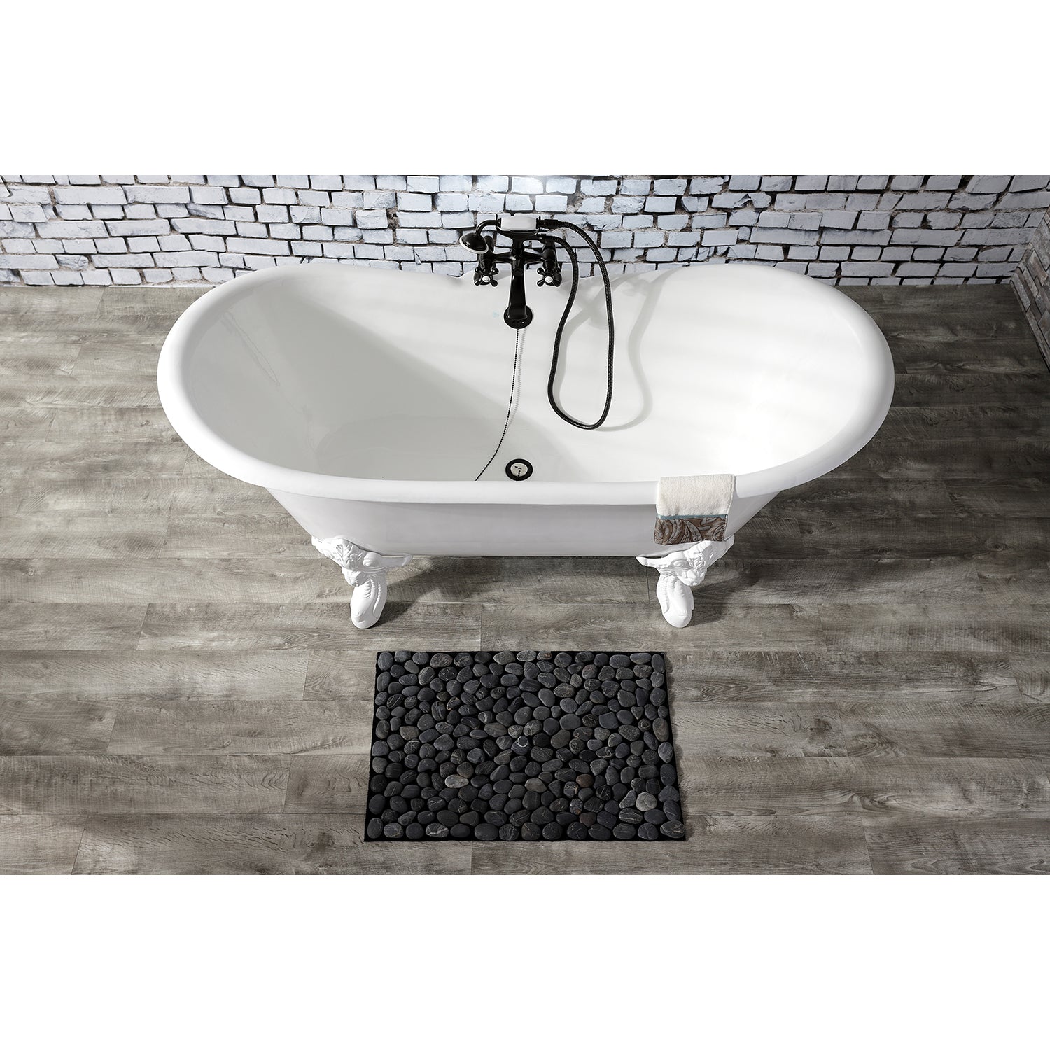 Aqua Eden VCT7DS6731NLW 67" Cast Iron Oval Double Slipper Clawfoot Tub (7" Faucet Drillings), White