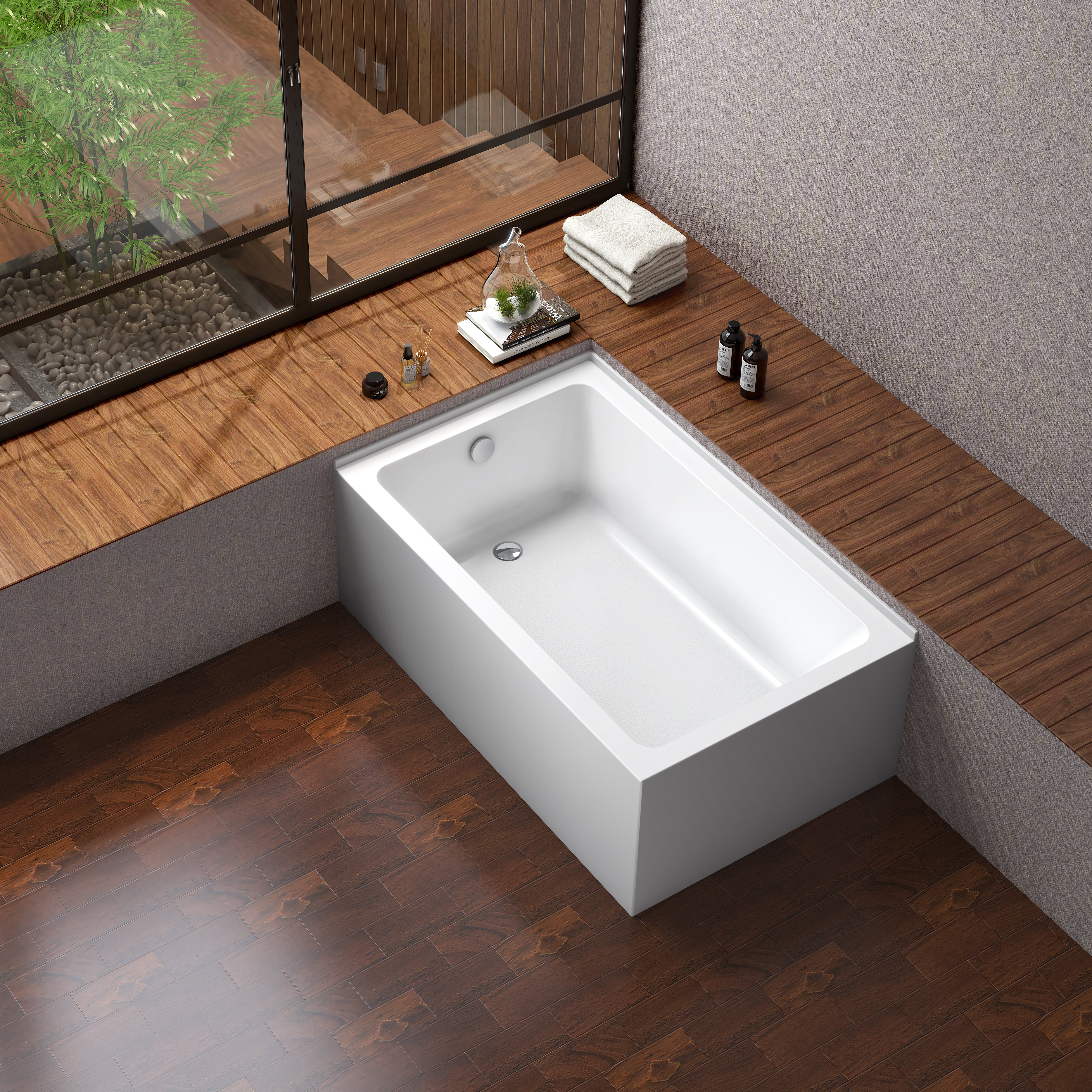 Aqua Eden VTAP6036L22TS 60" Acrylic Rectangular 2-Wall Corner Alcove Tub, Left Hand Drain, Glossy White