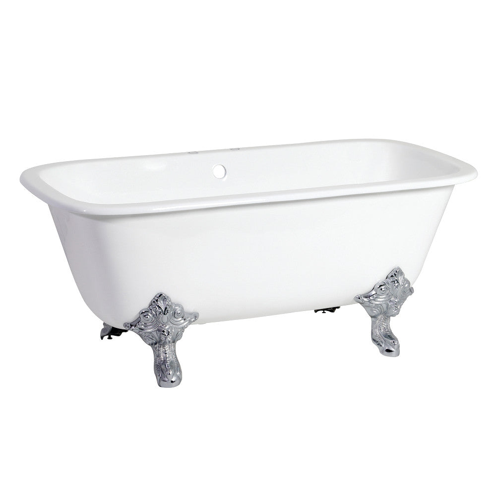 Aqua Eden VCTQ7D6732NL1 67" Cast Iron Rectangular Double Ended Clawfoot Tub (7" Faucet Drillings), White/Polished Chrome