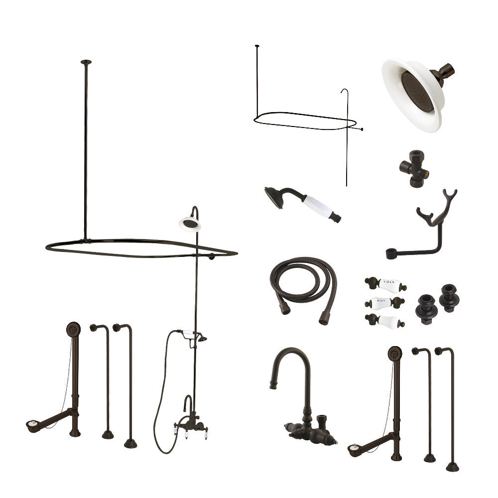 Kingston Brass CCK2145HCPL Vintage Tub Wall Mount Clawfoot Tub Faucet Package with Shower Enclosure and Hand Shower, Oil Rubbed Bronze