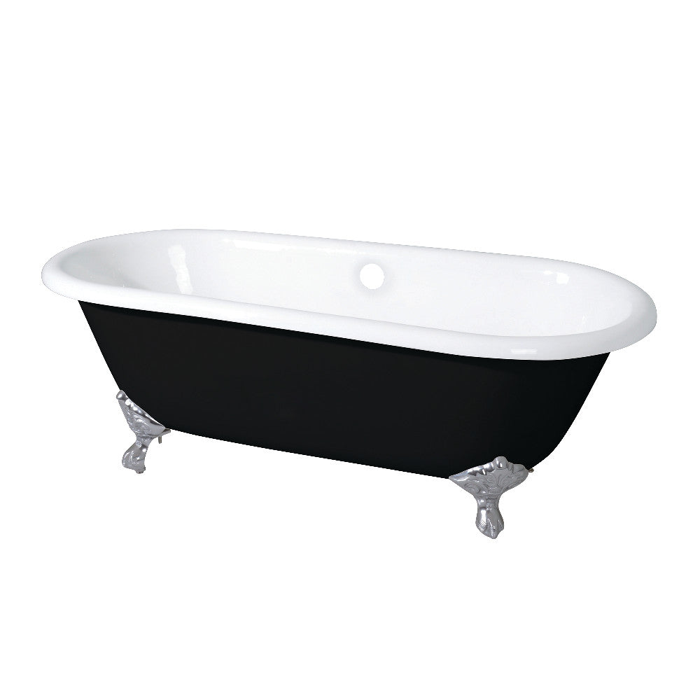 Aqua Eden VBTND663013NB8 66" Cast Iron Oval Double Ended Clawfoot Tub (No Faucet Drillings), Black/White/Brushed Nickel