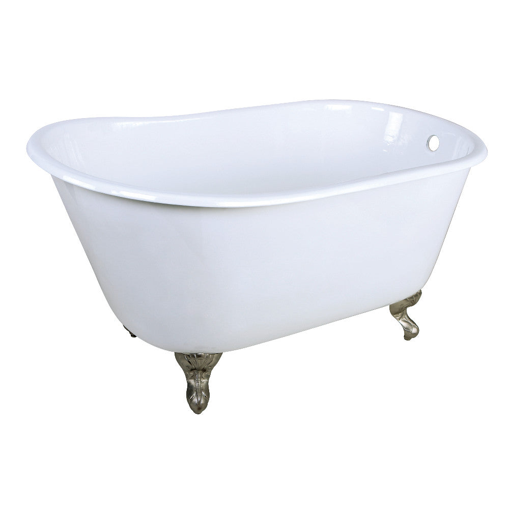 Aqua Eden VCTND4828NT8 48" Cast Iron Oval Single Slipper Clawfoot Tub (No Faucet Drillings), White/Brushed Nickel