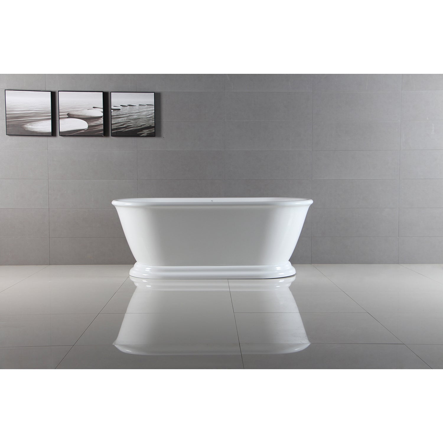 Aqua Eden VTDE663124 66" Acrylic Oval Double Ended Pedestal Tub with Drain (No Faucet Drillings), Glossy White