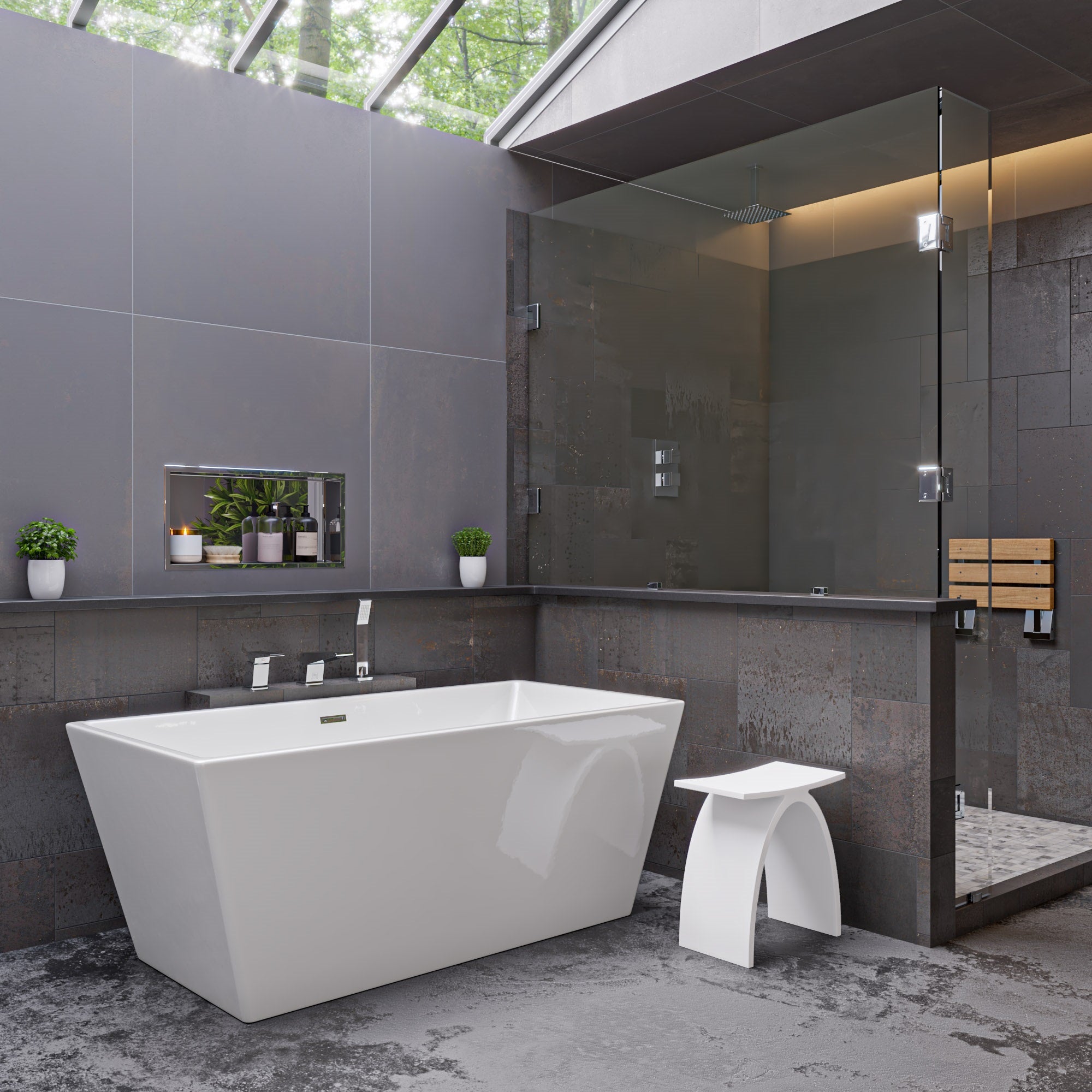 ALFI AB8833 59 inch White Rectangular Acrylic Free Standing Soaking Bathtub