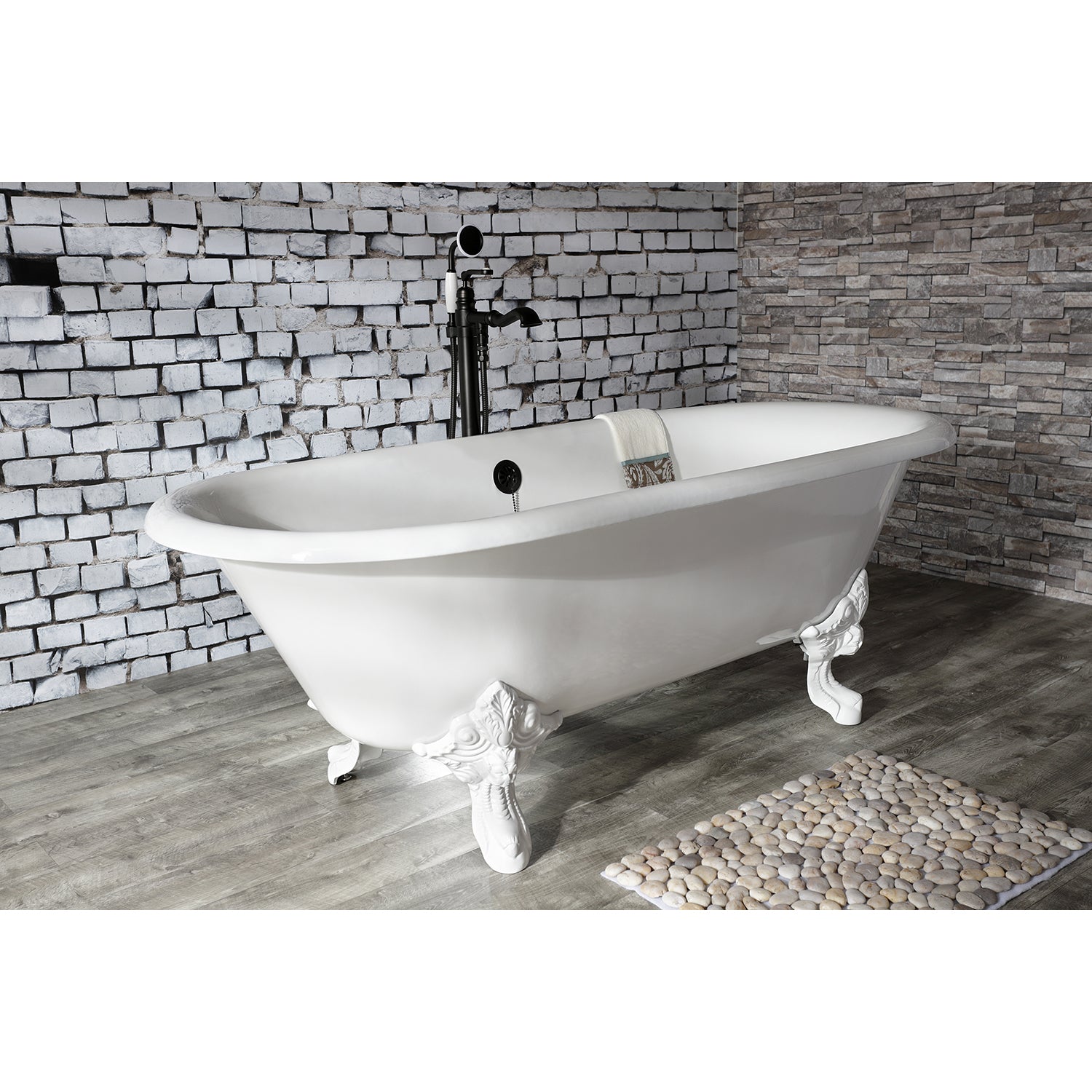 Aqua Eden VCTDE7232NLW 72" Cast Iron Oval Double Ended Clawfoot Tub (No Faucet Drillings), White