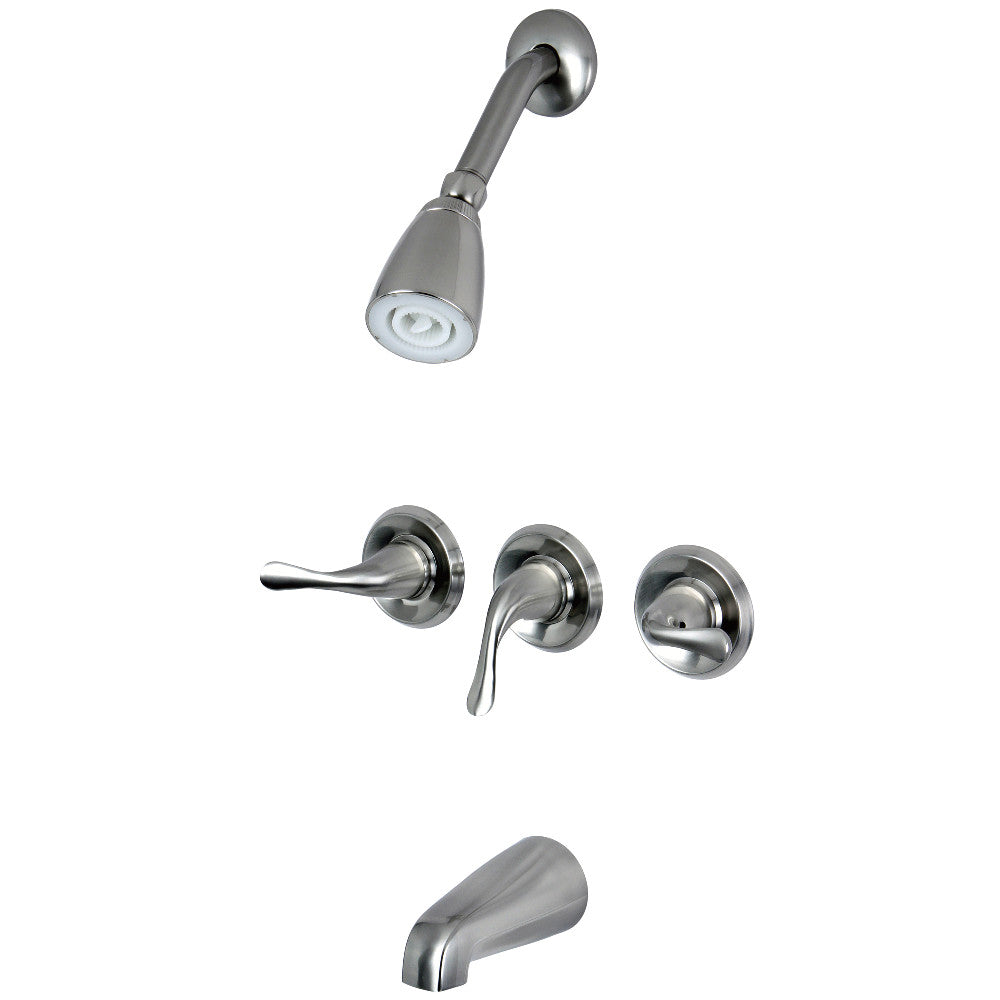 Kingston Brass KB2238YL Yosemite Triple-Handle Tub and Shower Faucet, Brushed Nickel