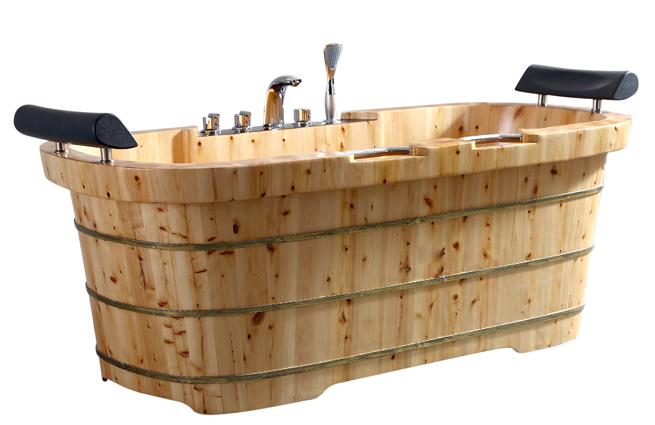 ALFI AB1130 65" 2 Person Free Standing Cedar Wooden Bathtub with Fixtures & Headrests