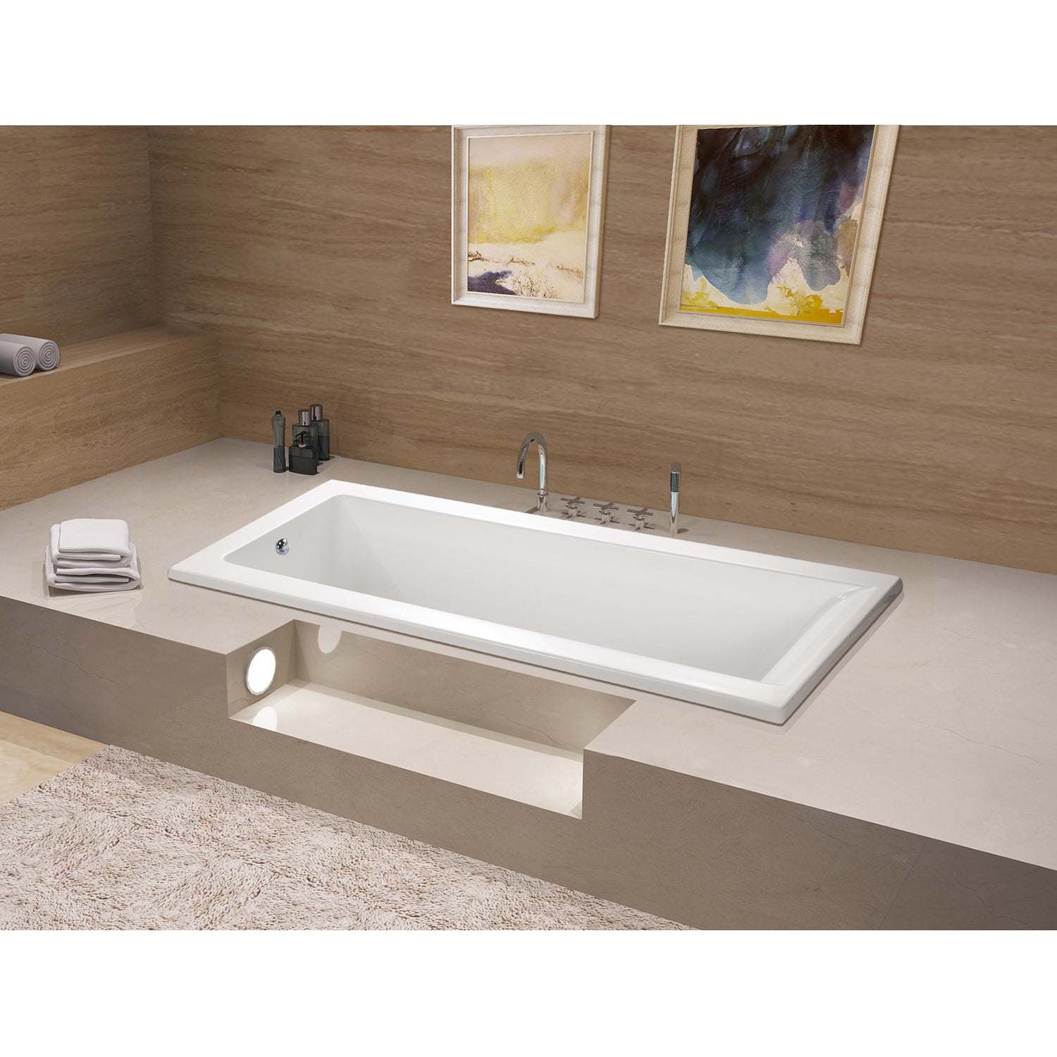 Aqua Eden VTPN672817 67" Acrylic Rectangular Drop-In Tub with Reversible Drain, Glossy White