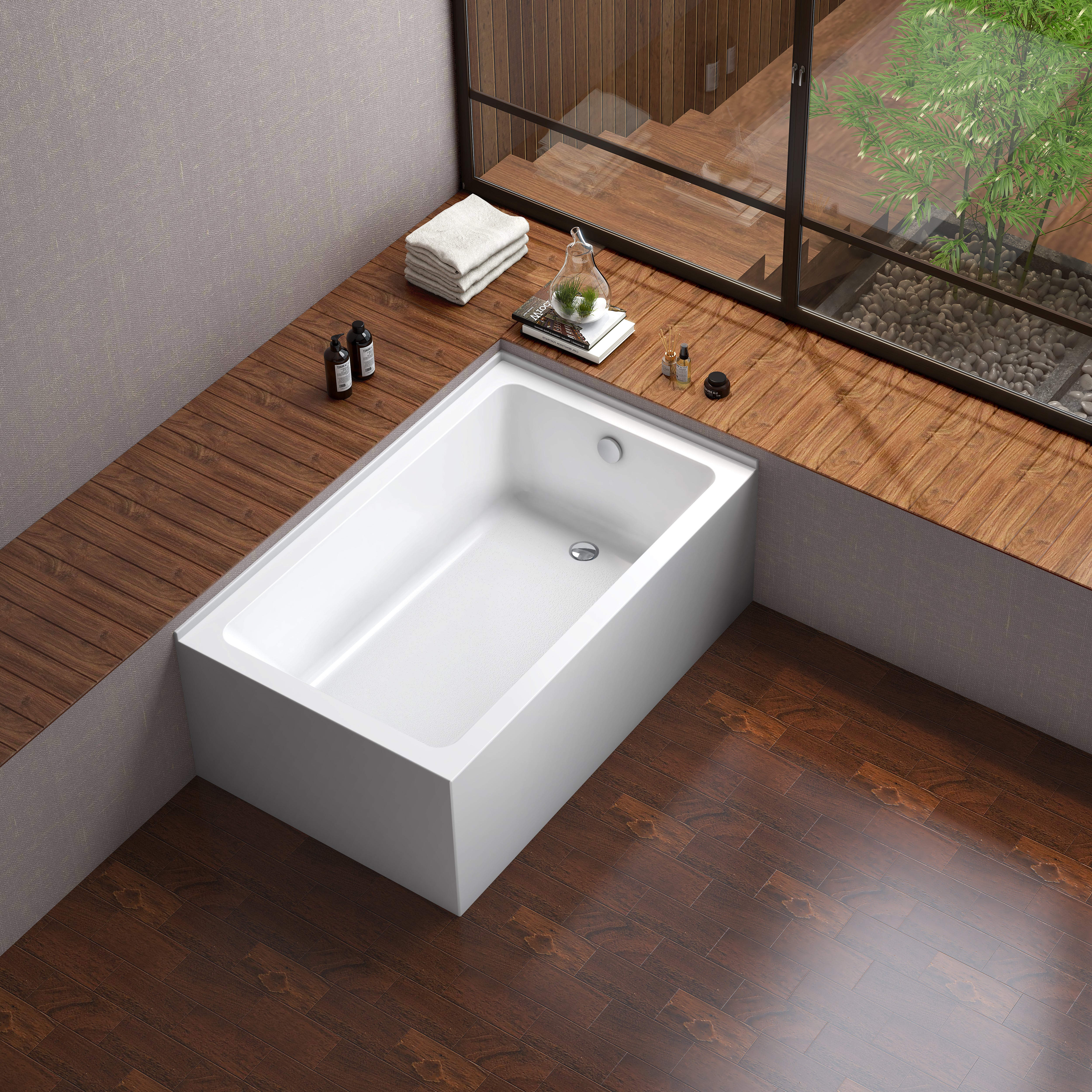 Aqua Eden VTAP6036R22TS 60" Acrylic Rectangular 2-Wall Corner Alcove Tub, Right Hand Drain, Glossy White