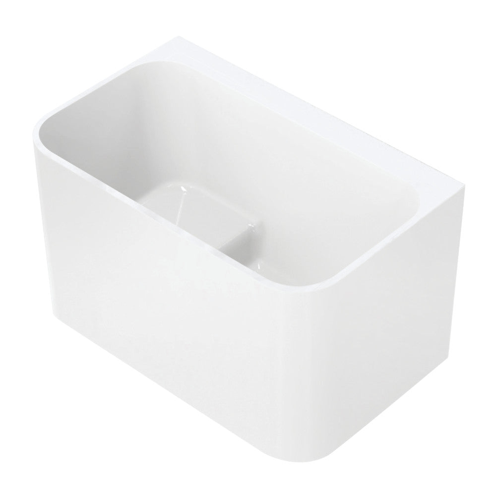 Kingston Brass VTSQ472726S 47" Acrylic Rectangular Back-to-Wall Freestanding Tub with Drain and Integrated Seat, Glossy White
