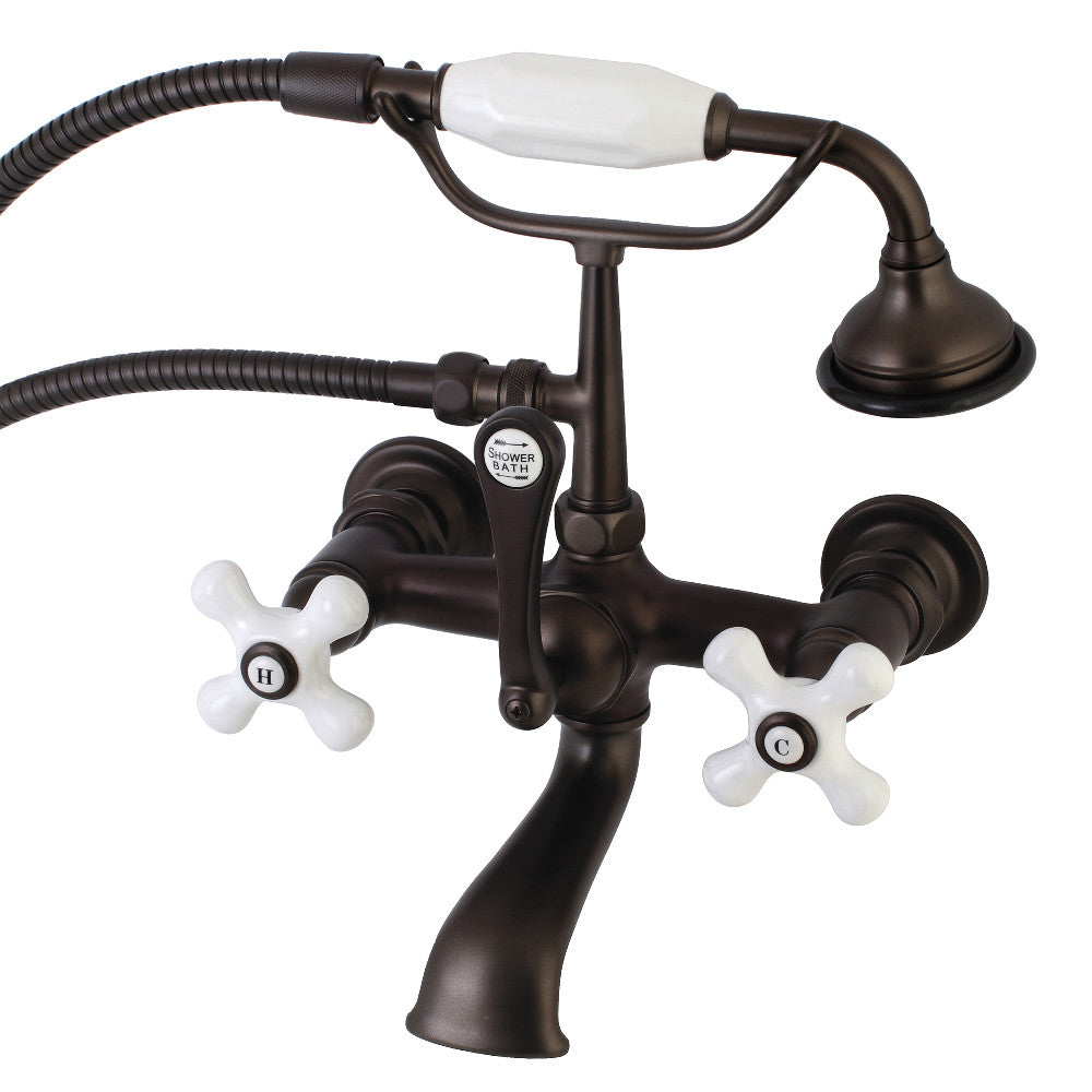 Kingston Brass AE559T5 Aqua Vintage 7-Inch Wall Mount Tub Faucet with Hand Shower, Oil Rubbed Bronze
