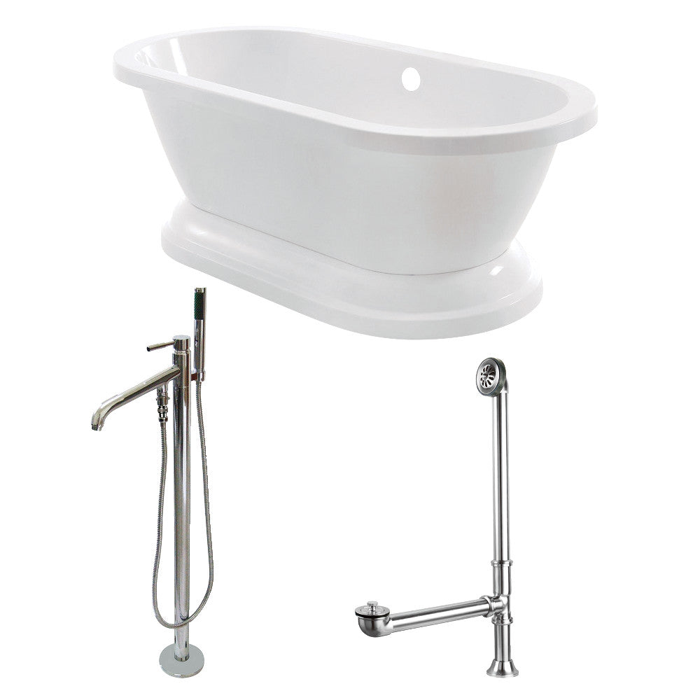 Aqua Eden KT7PE672824B1 67" Acrylic Oval Double Ended Pedestal Tub with Faucet Combo (No Faucet Drillings), Glossy White/Polished Chrome