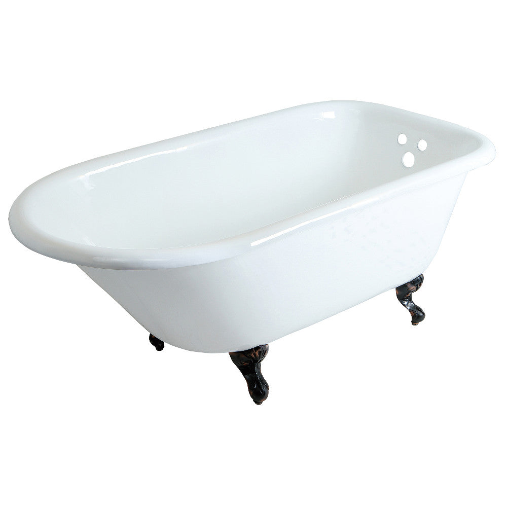 Aqua Eden VCT3D603019NT5 60" Cast Iron Oval Rectangular Roll Top Clawfoot Tub (3-3/8" Wall Drillings), White/Oil Rubbed Bronze