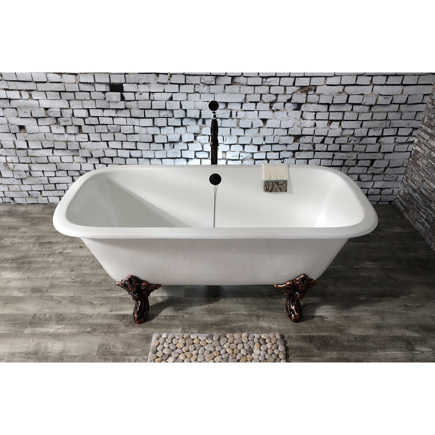Aqua Eden VCTQND6732NL5 67" Cast Iron Rectangular Double Ended Clawfoot Tub (No Faucet Drillings), White/Oil Rubbed Bronze
