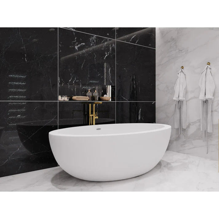 ANZZI Lusso 6.3 ft. Solid Surface Center Drain Freestanding Bathtub in Matte White - Bathroom Design Center