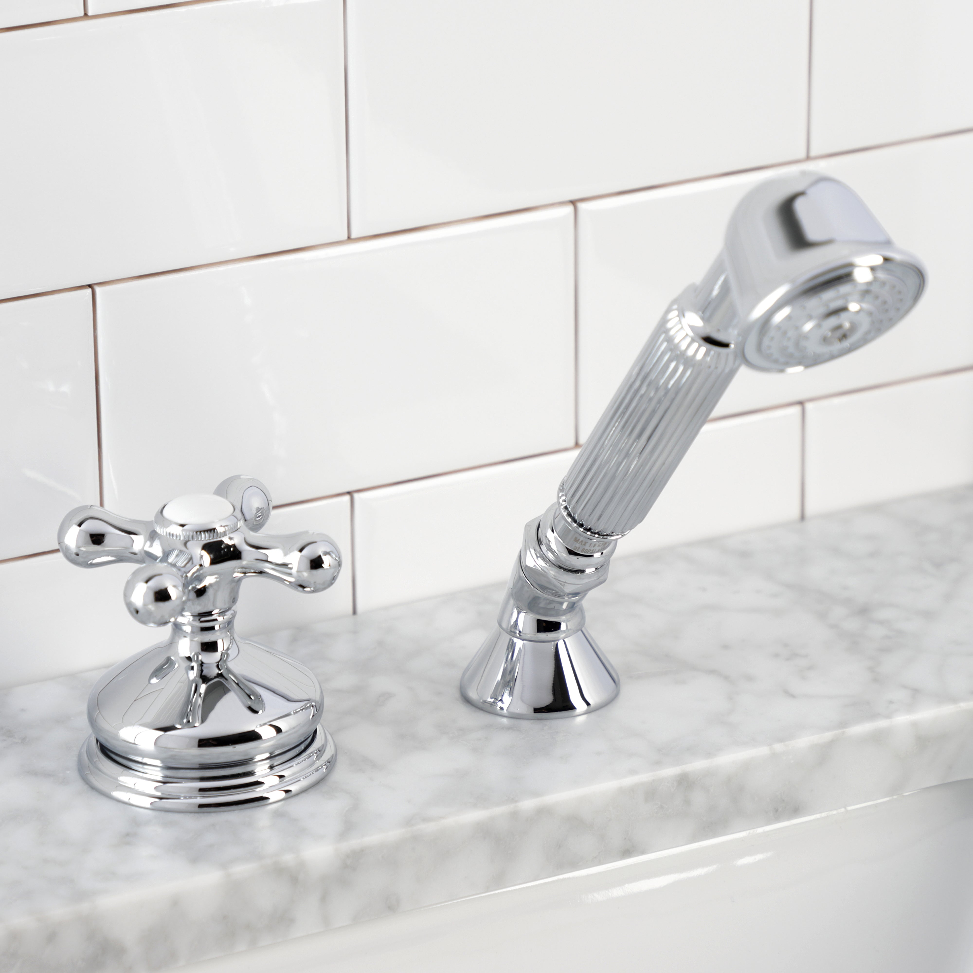 Kingston Brass KSK3331AXTR Deck Mount Hand Shower with Diverter for Roman Tub Faucet, Polished Chrome