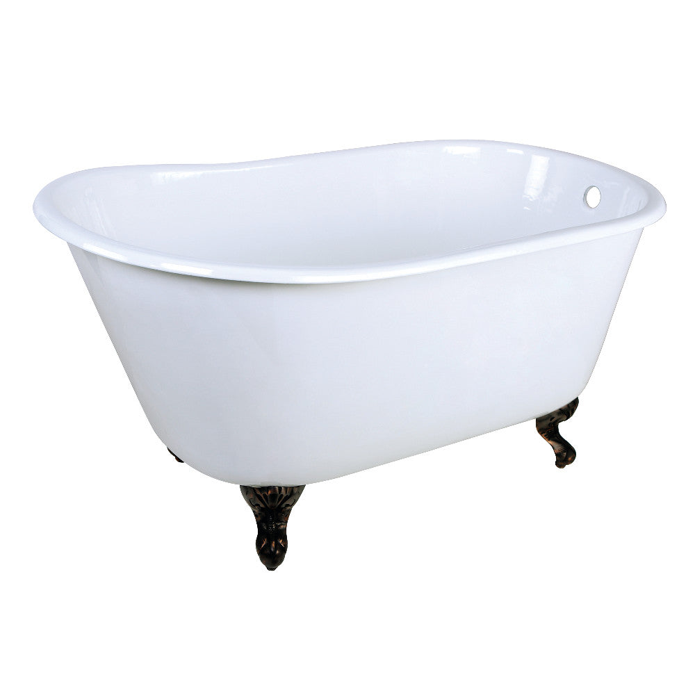 Aqua Eden VCTND4828NT5 48" Cast Iron Oval Single Slipper Clawfoot Tub (No Faucet Drillings), White/Oil Rubbed Bronze