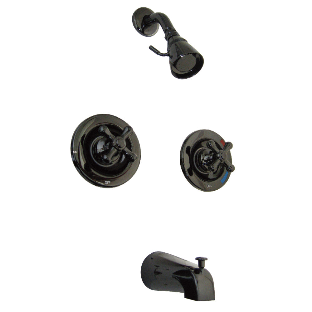 Kingston Brass NB660AX Water Onyx Double-Handle Pressure Balanced Tub and Shower Faucet, Black Stainless Steel