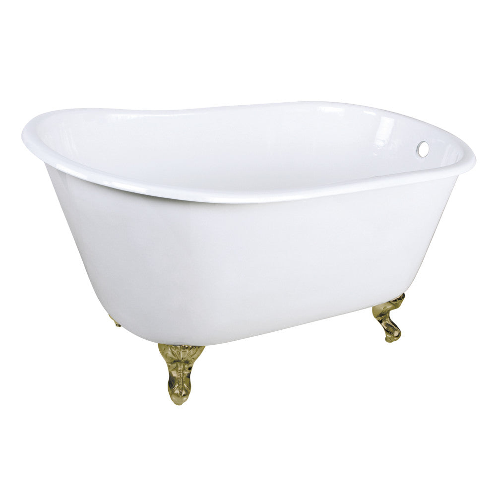 Aqua Eden VCTND4828NT7 48" Cast Iron Oval Single Slipper Clawfoot Tub (No Faucet Drillings), White/Brushed Brass