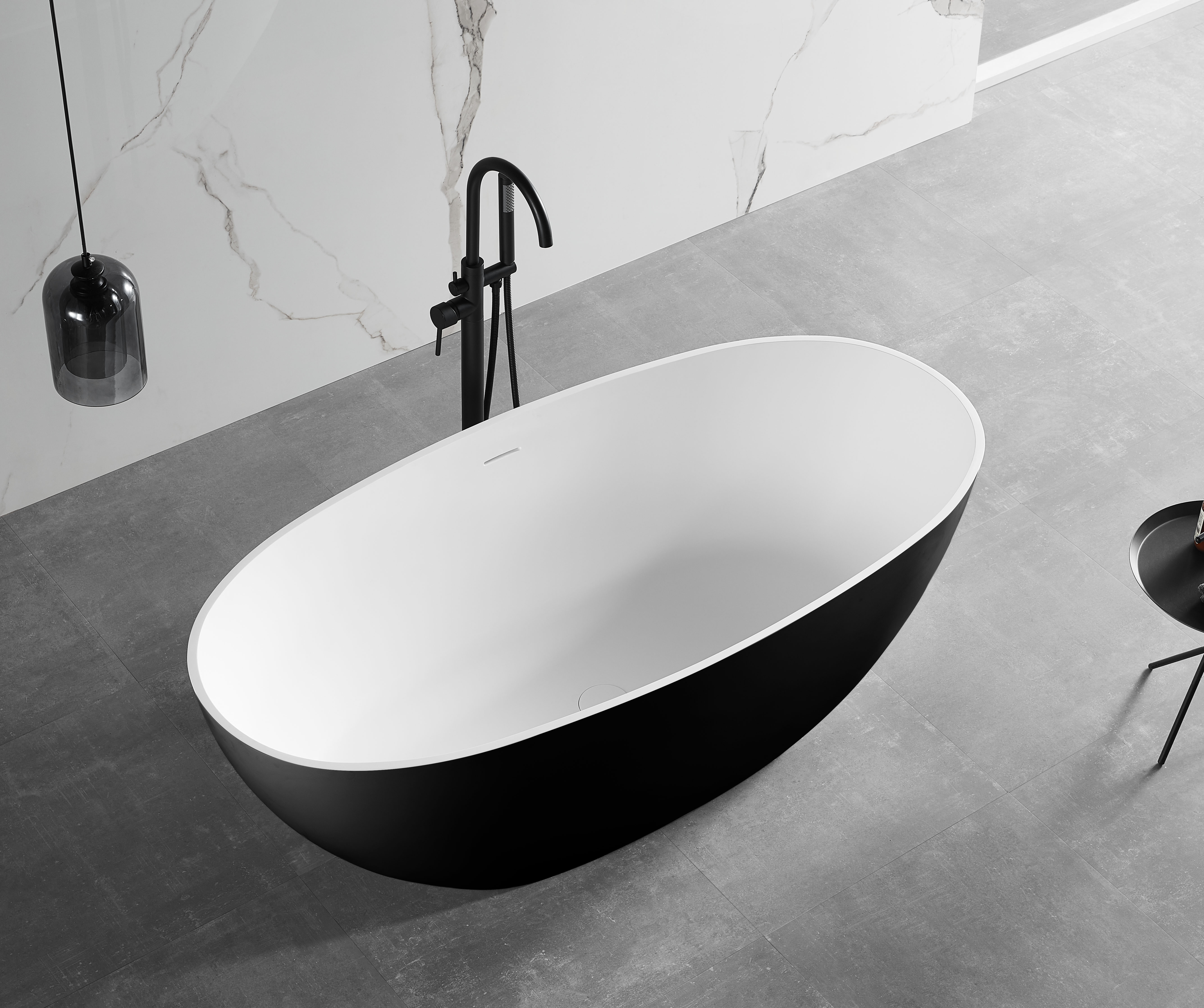 ALFI AB9975BM 59" Black & White Matte Oval Solid Surface Resin Soaking Bathtub