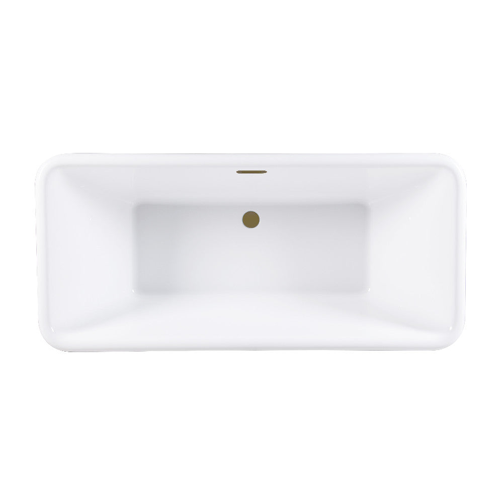 Kingston Brass VTSQ713224C423 71" Acrylic Oval Rectangular Double Ended Pedestal Tub with Drain (No Faucet Drillings), Glossy White/Antique Brass