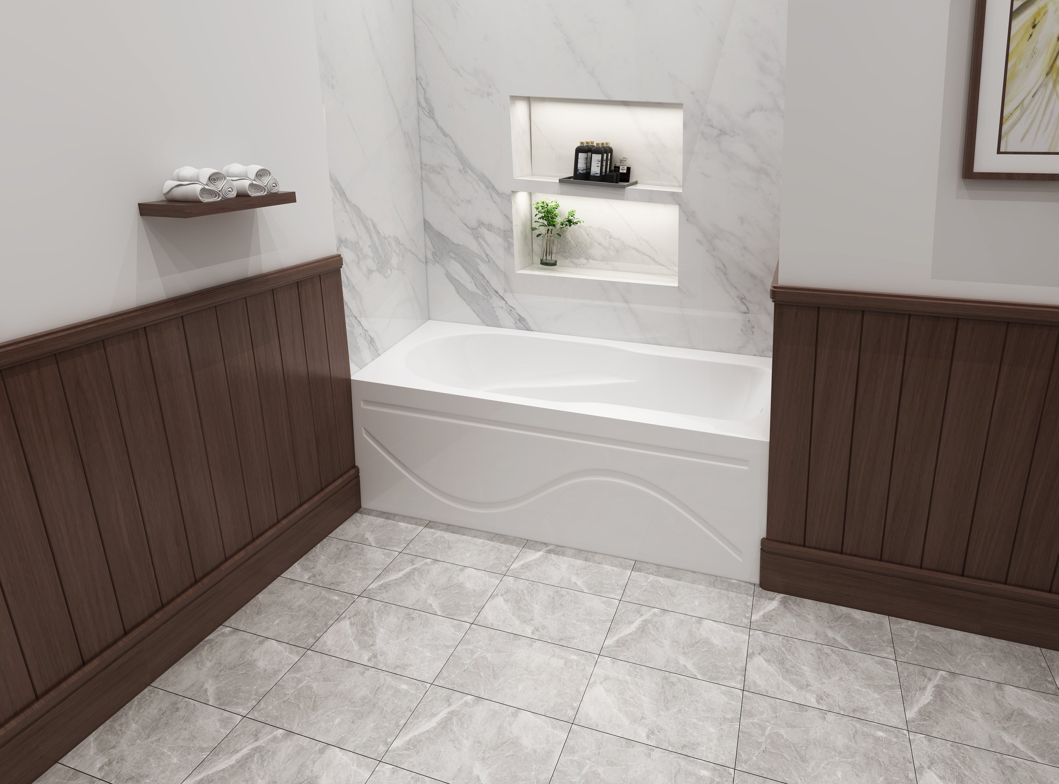 Aqua Eden VTAP603216R 60" Acrylic Rectangular 3-Wall Alcove Tub with Anti Skid and Right Hand Drain Hole, Glossy White