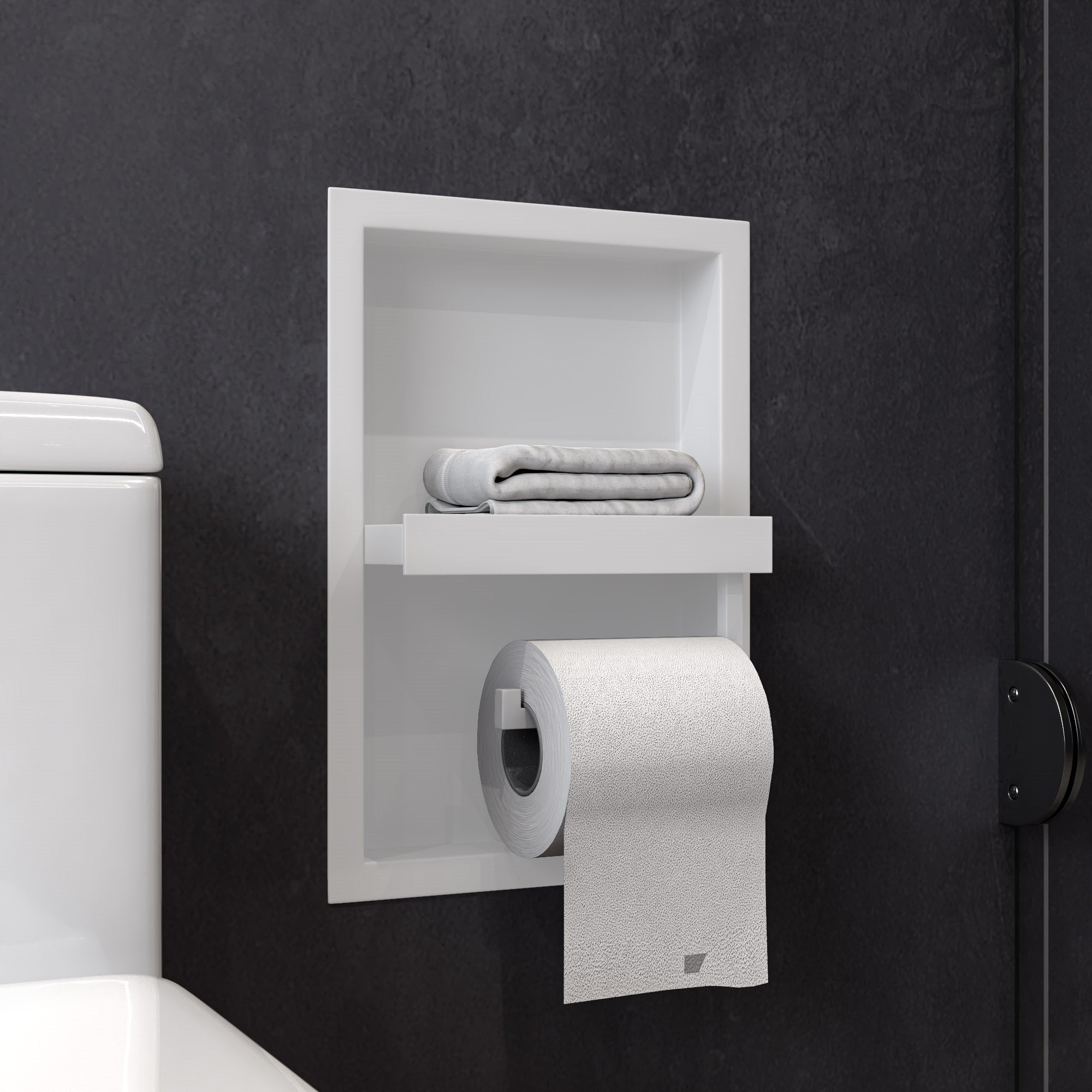 ALFI ABTPNC88-W White Matte Stainless Steel Recessed Toilet Paper Holder Niche