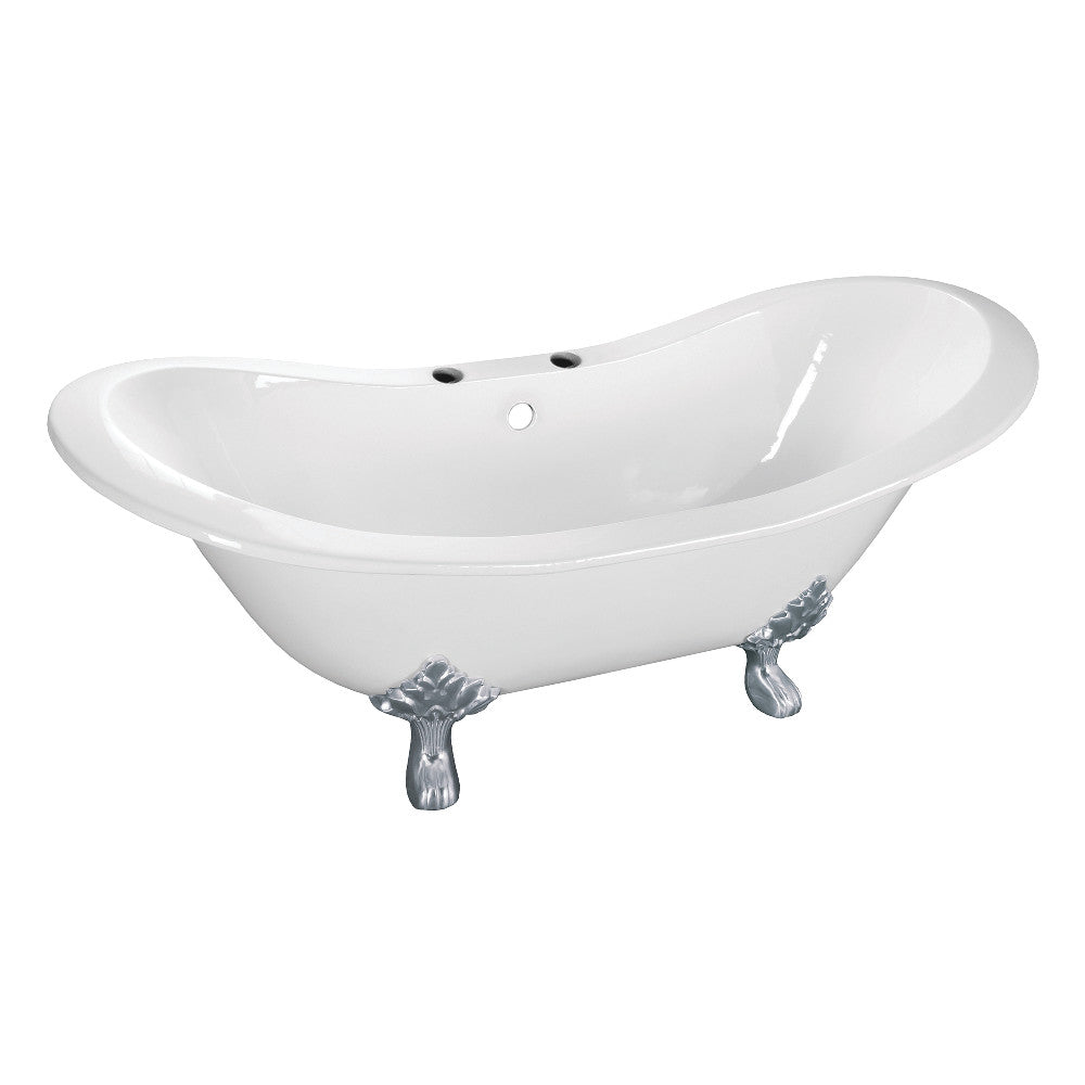 Aqua Eden VCT7DS6130NC1 61" Cast Iron Oval Double Slipper Clawfoot Tub (7" Faucet Drillings), White/Polished Chrome