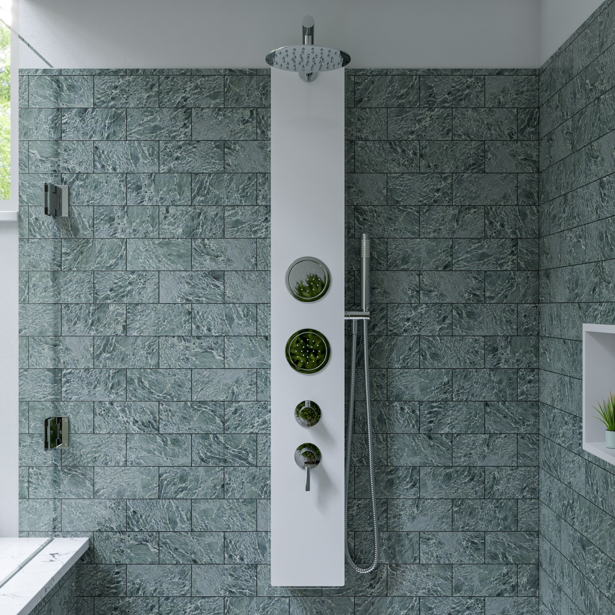 ALFI ABSP50W White Glass Shower Panel with 2 Body Sprays and Rain Shower Head