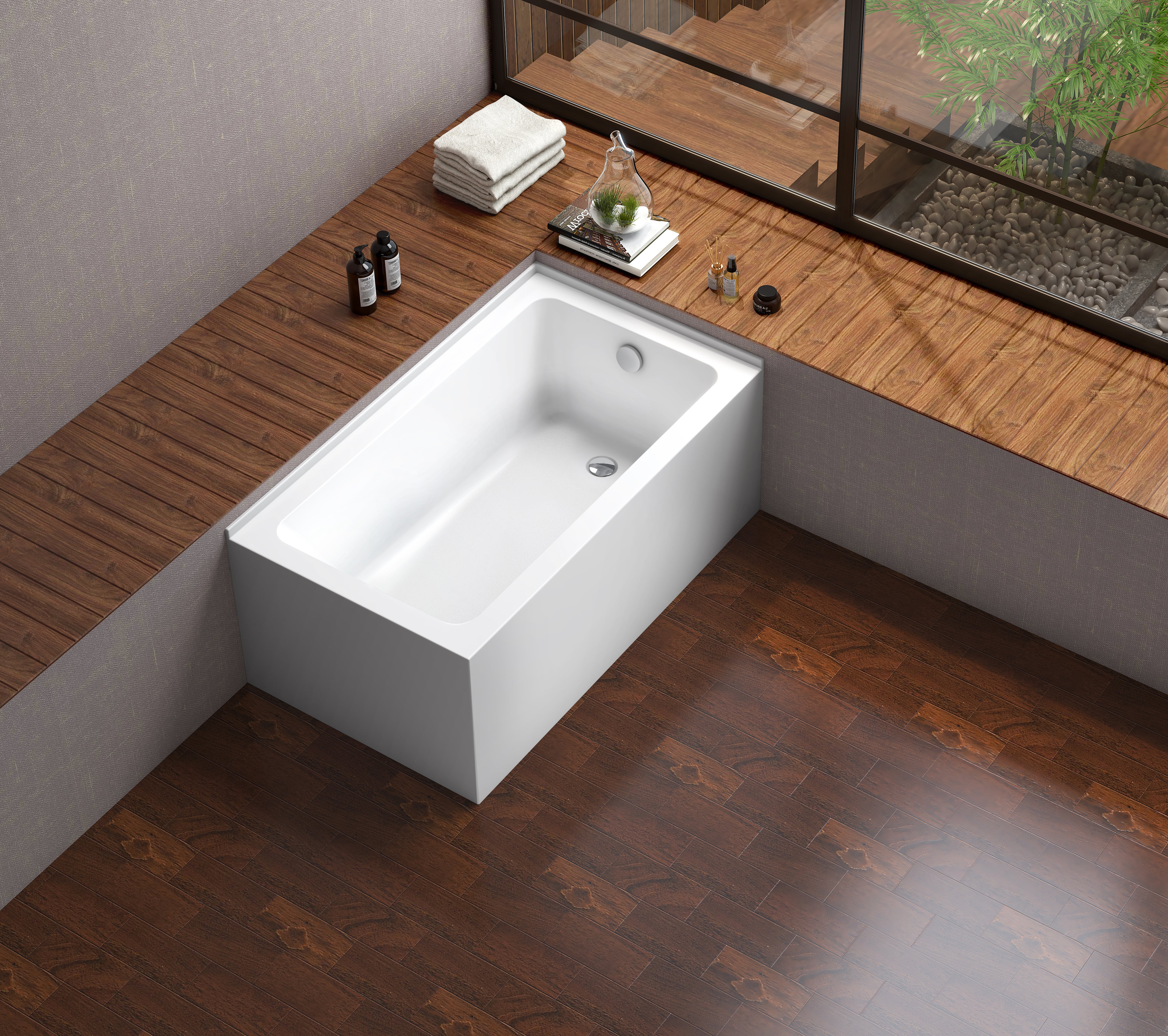 Aqua Eden VTAP5430R22TS 54" Acrylic Rectangular 2-Wall Corner Alcove Tub, Right Hand Drain, Glossy White