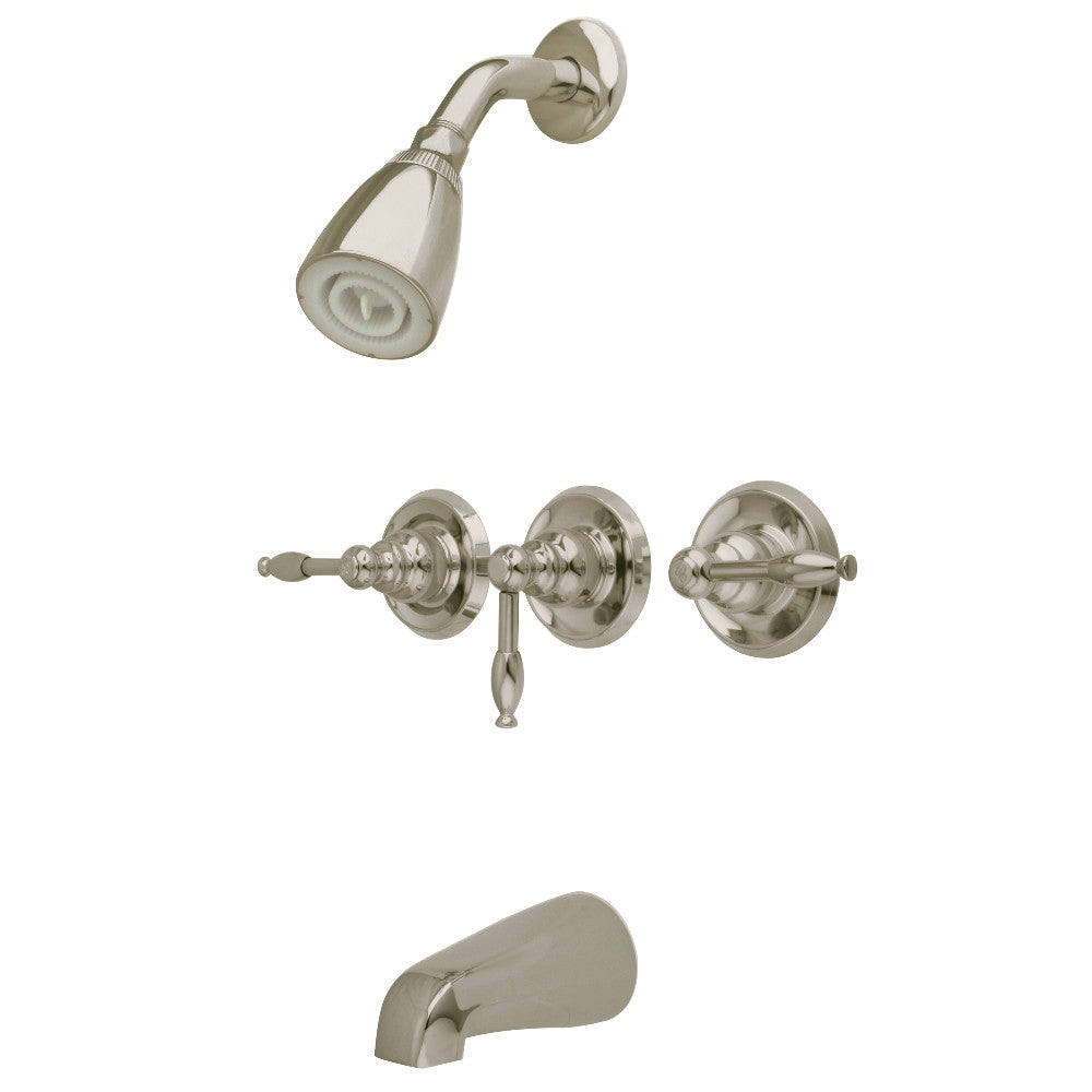 Kingston Brass KB238KL Knight Triple-Handle Tub and Shower Faucet, Brushed Nickel