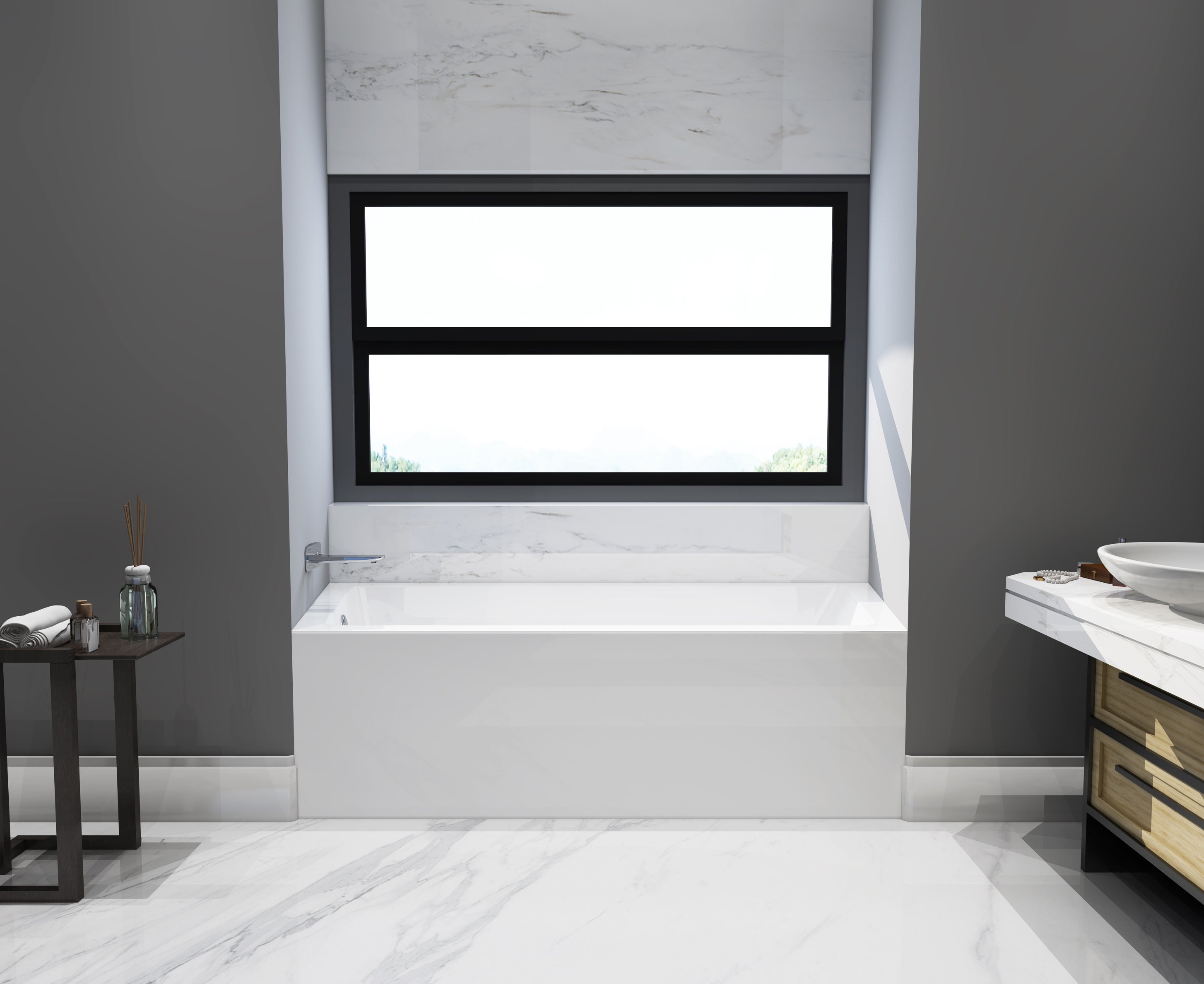 Aqua Eden VTAP663222L 66" Acrylic Rectangular 3-Wall Alcove Tub, Left Hand Drain, Glossy White