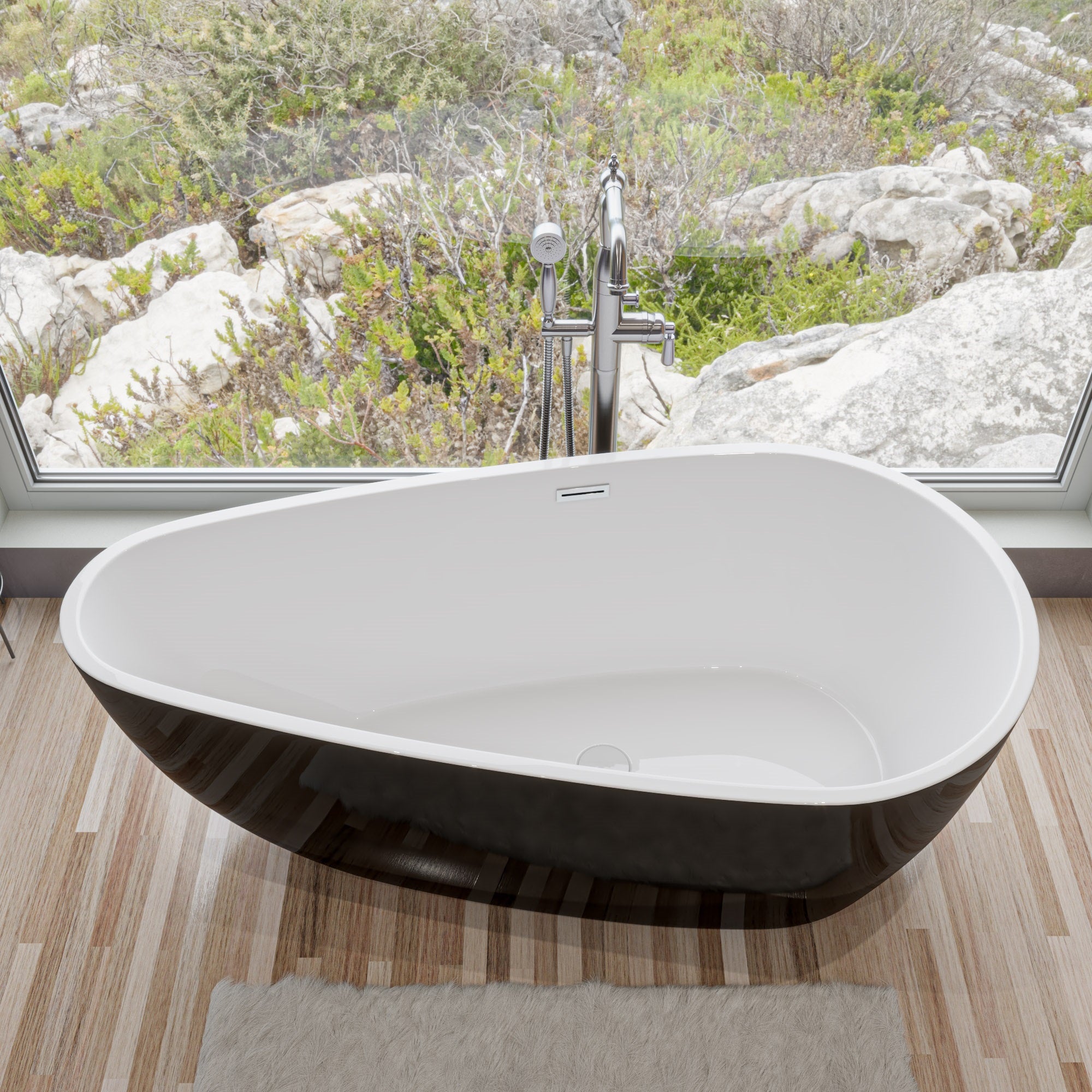 ALFI AB8862 59 inch Black & White Oval Acrylic Free Standing Soaking Bathtub