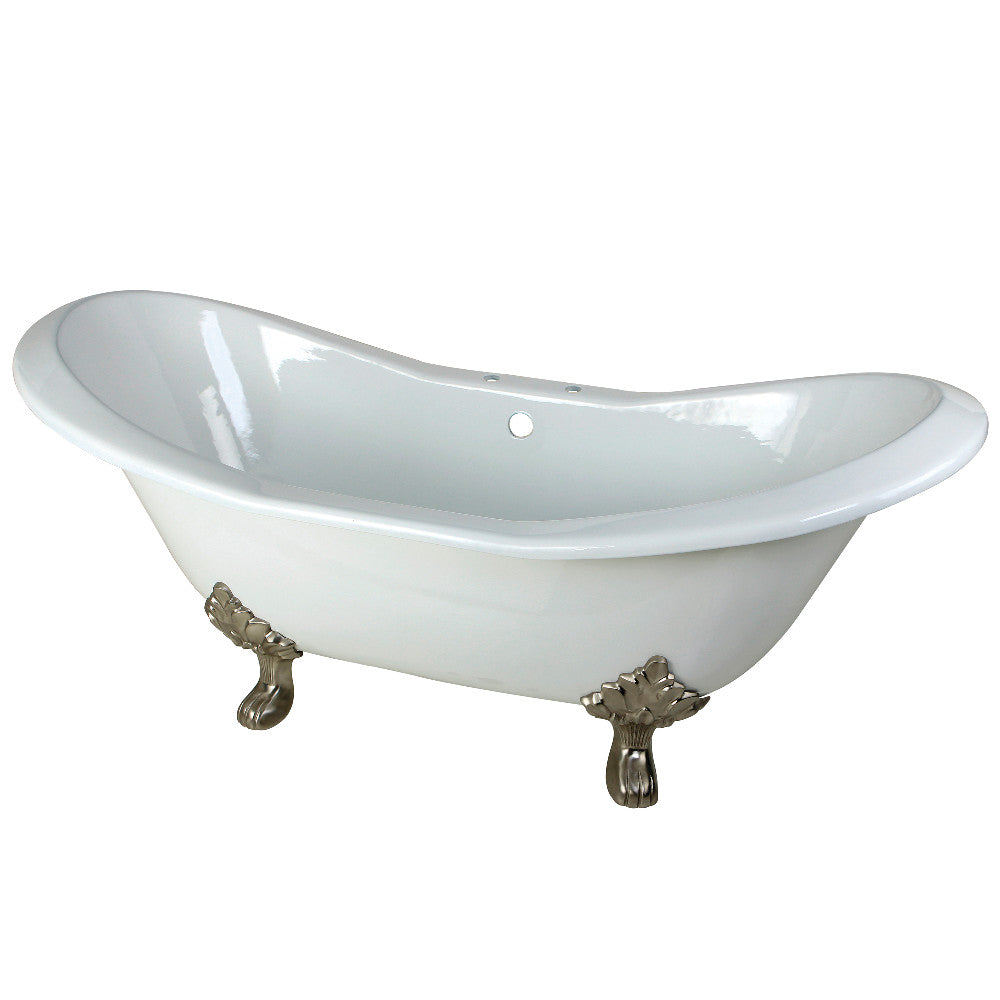 Aqua Eden VCT7D7231NC8 72" Cast Iron Oval Double Slipper Clawfoot Tub (7" Faucet Drillings), White/Brushed Nickel