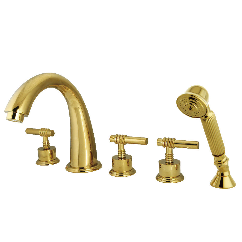 Kingston Brass KS23625ML Manhattan 5-Piece Roman Tub Faucet with Hand Shower, Polished Brass