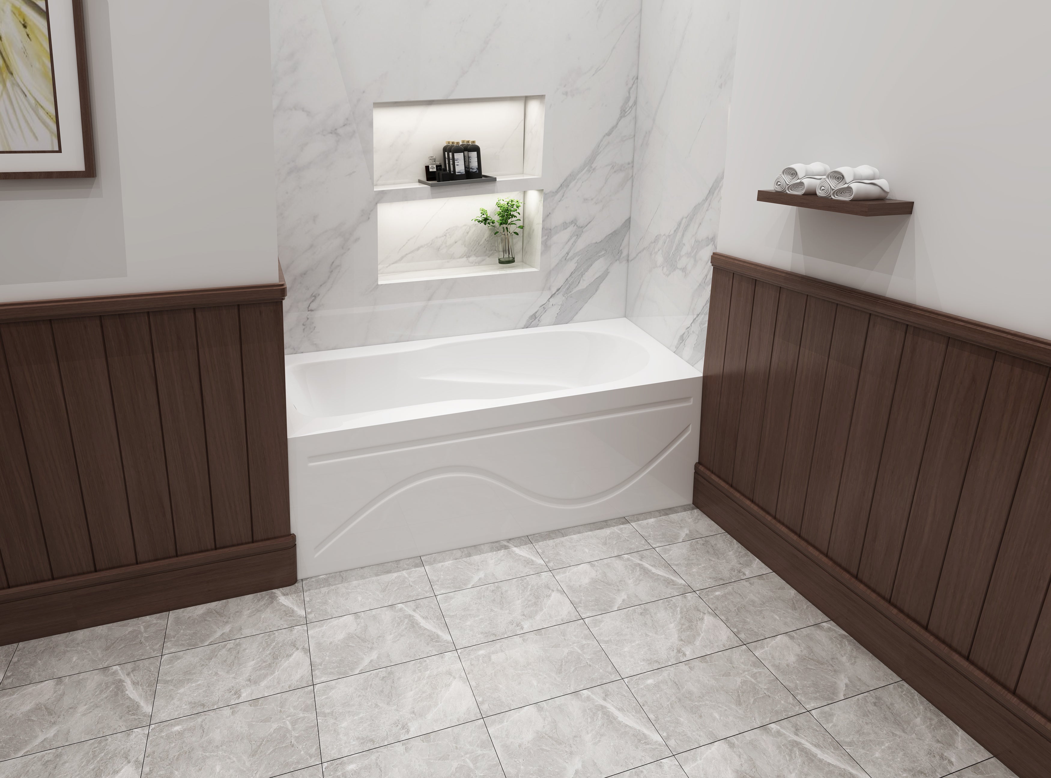 Aqua Eden VTAP603216L 60" Acrylic Rectangular 3-Wall Alcove Tub with Anti Skid and Left Hand Drain Hole, Glossy White