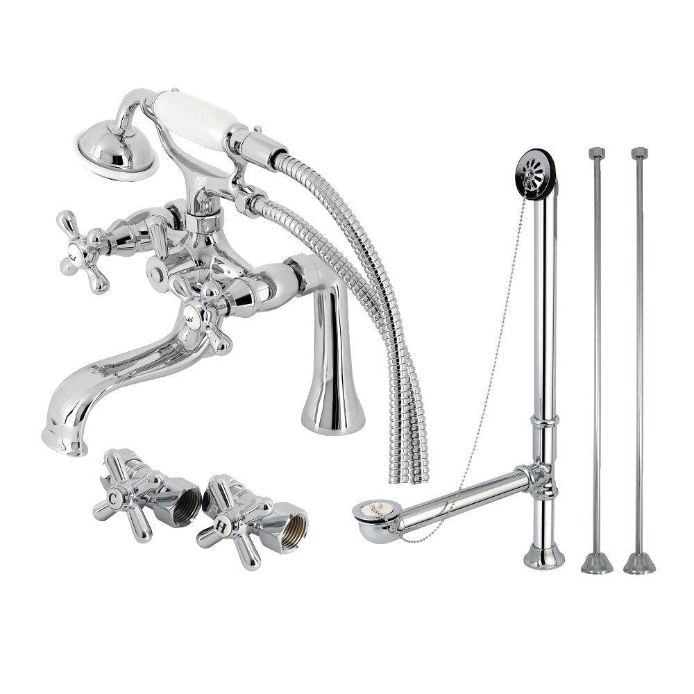 Kingston Brass CCK228C Vintage Deck Mount Clawfoot Tub Faucet Package with Supply Line, Hand Shower and Tub Drain, Polished Chrome