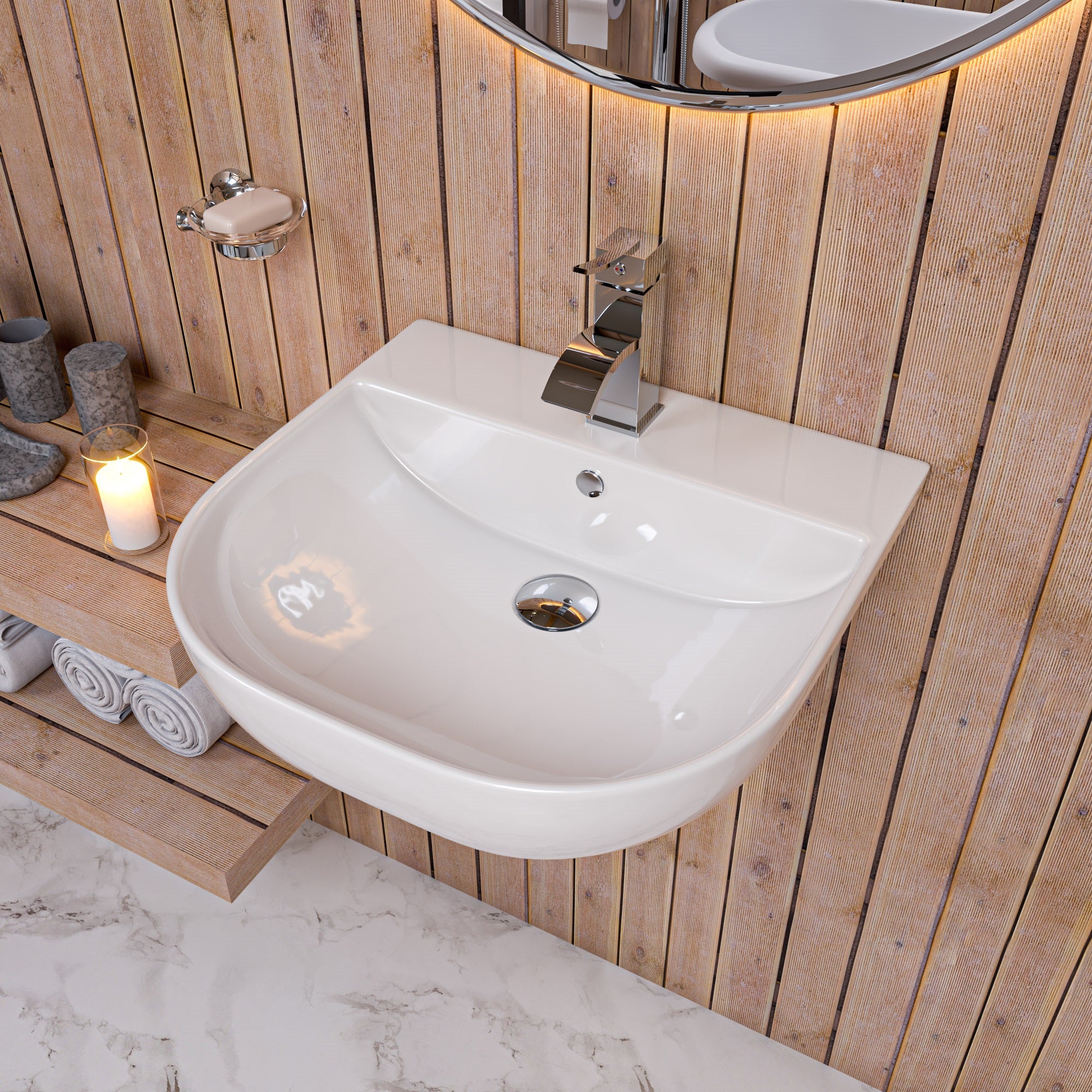 ALFI AB110 20" White D-Bowl Porcelain Wall Mounted Bath Sink