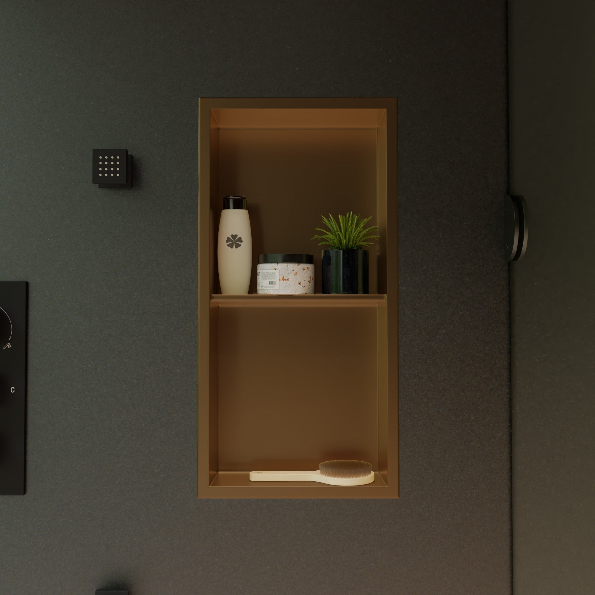 ALFI ABNP1224-BG 12" x 24" Brushed Gold PVD Stainless Steel Vertical Double Shelf Shower Niche