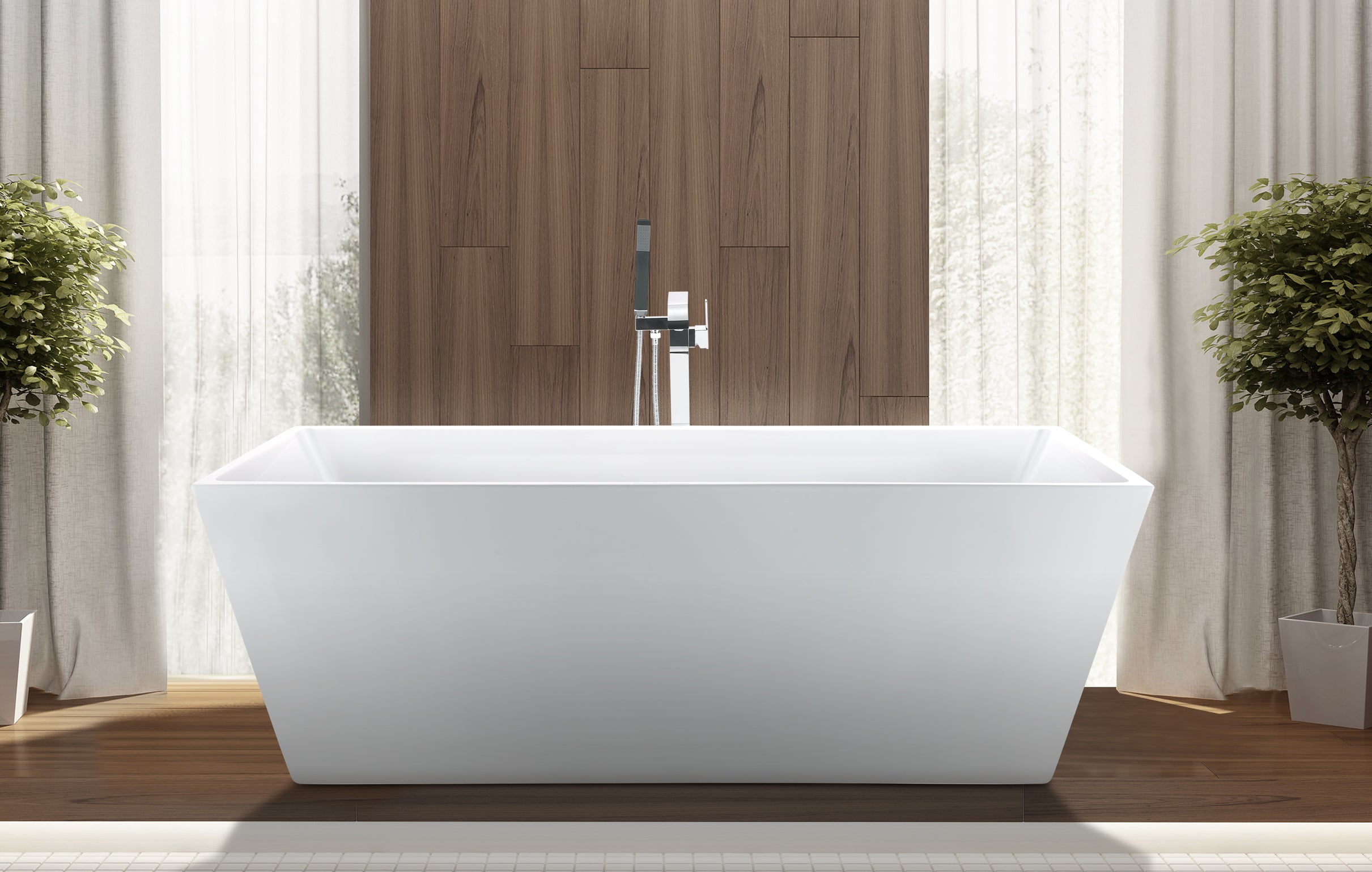 Kingston Brass VTSQ533024 53" Acrylic Rectangular Double Ended Freestanding Tub with Drain, Glossy White