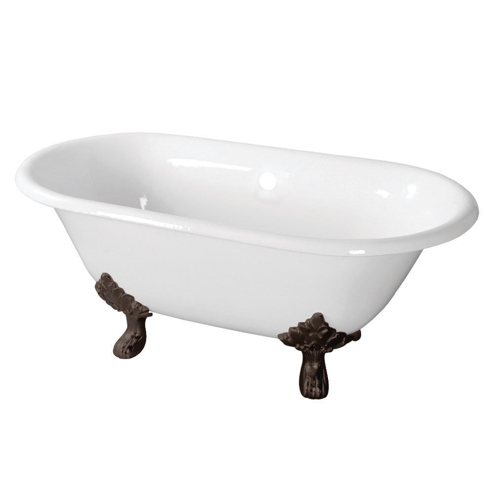 Aqua Eden VCTND603119NC5 60" Cast Iron Oval Double Ended Clawfoot Tub (No Faucet Drillings), White/Oil Rubbed Bronze