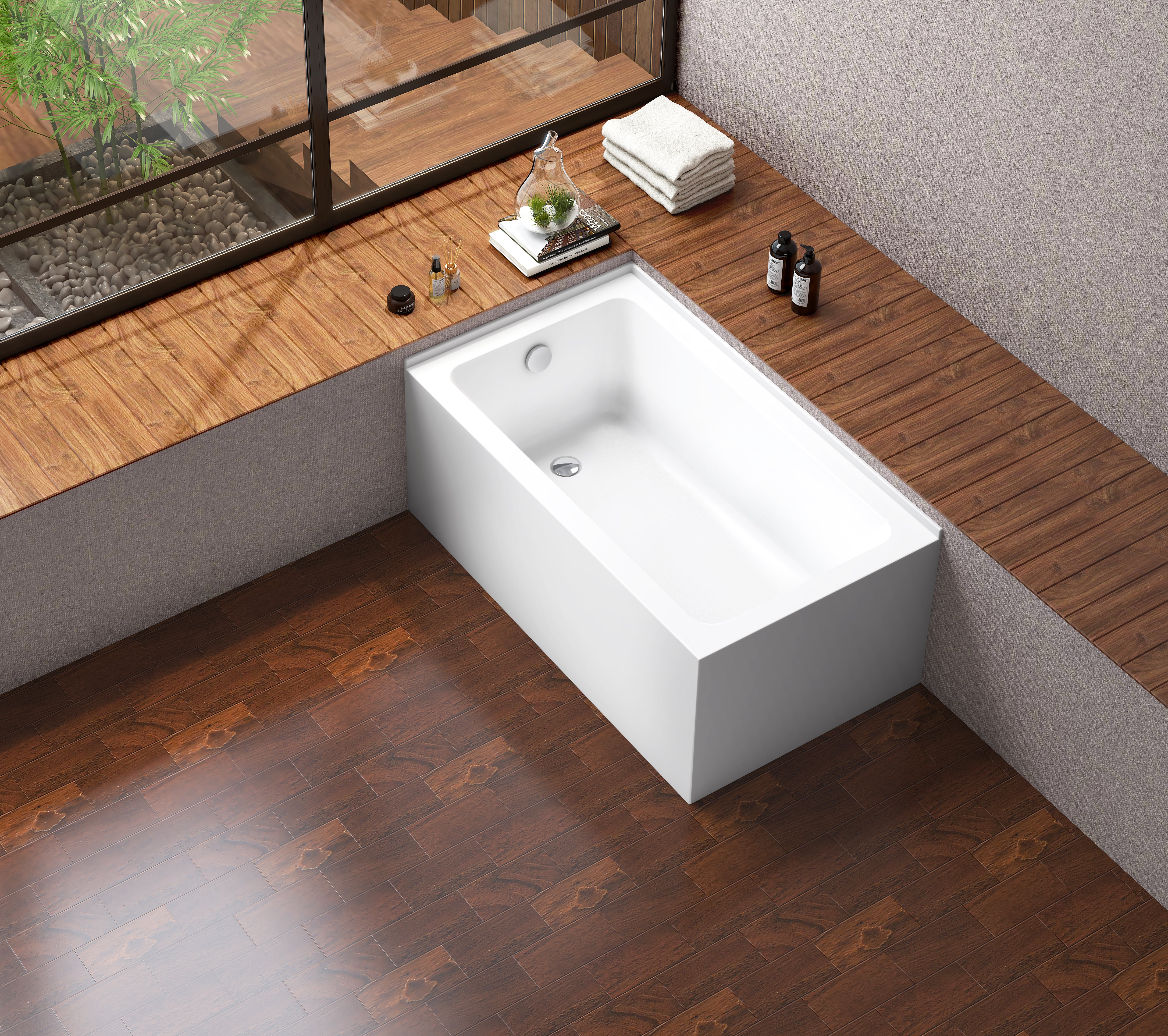 Aqua Eden VTAP5430L22TS 54" Acrylic Rectangular 2-Wall Corner Alcove Tub, Left Hand Drain, Glossy White