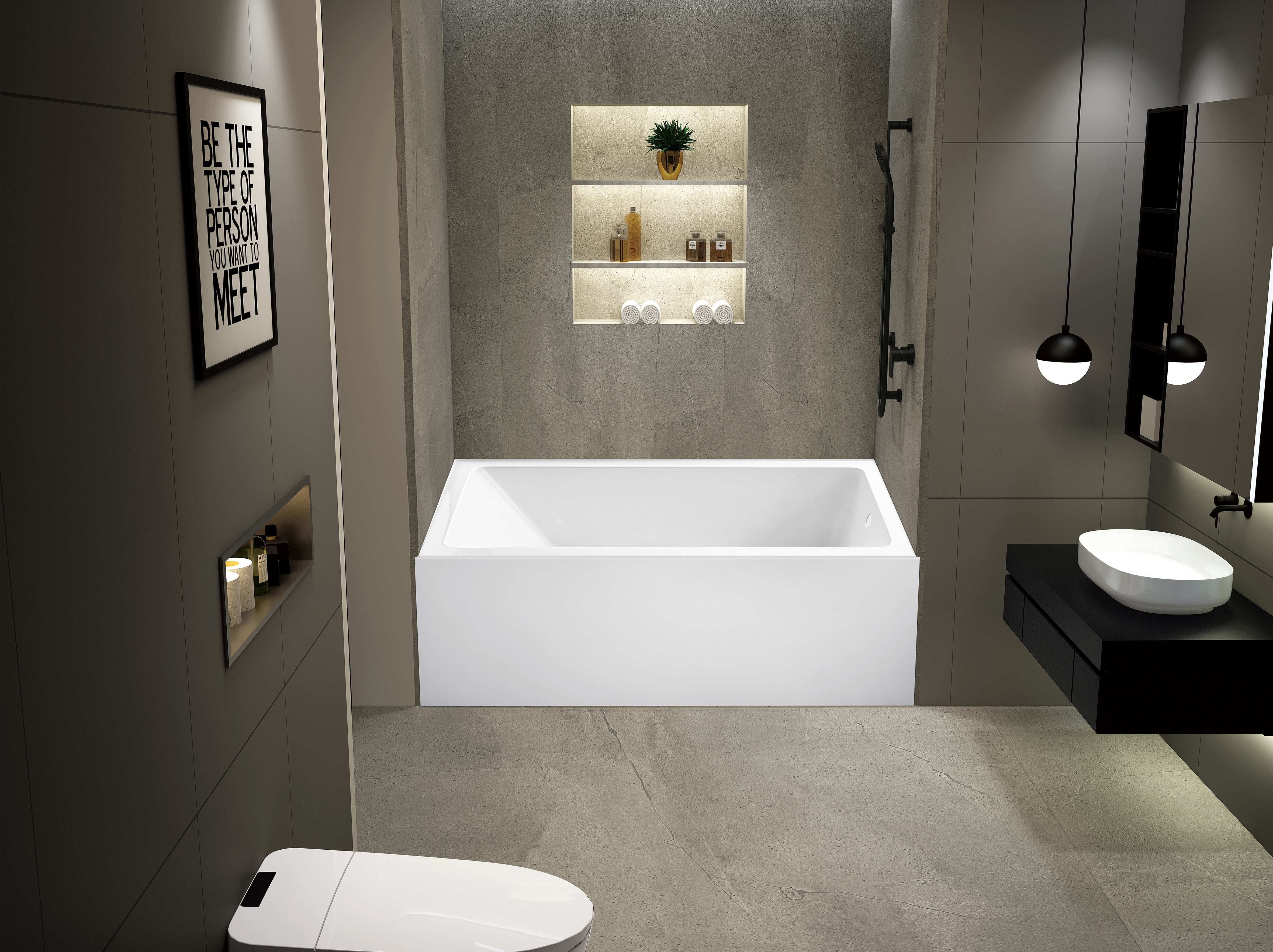 Aqua Eden VTAP6031R22T 60" Acrylic Rectangular 3-Wall Alcove Tub with Anti-Skid Surface, Right Hand Drain Hole, Glossy White