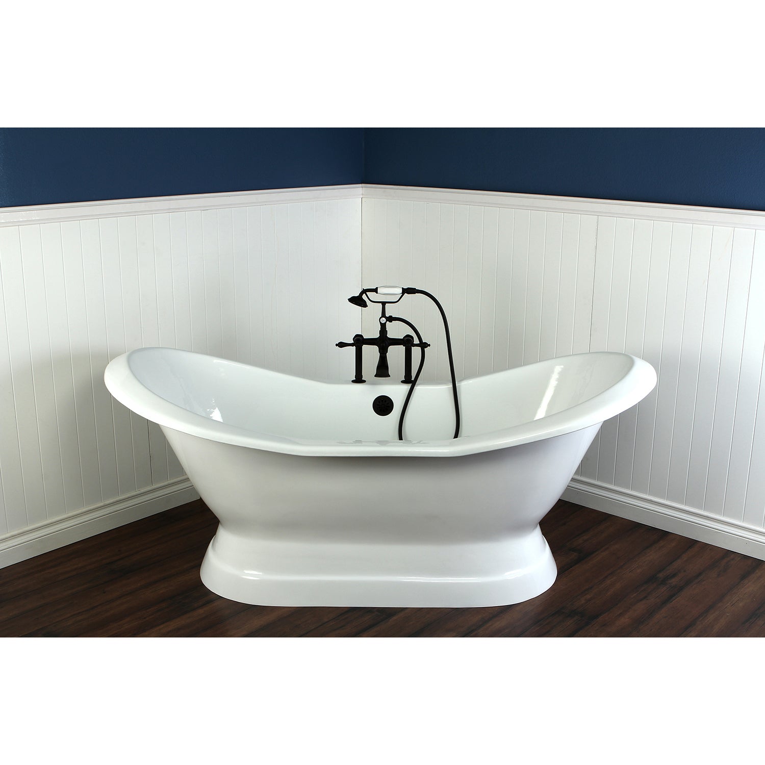 Aqua Eden VCT7D723130 72" Cast Iron Oval Double Slipper Pedestal Tub (7" Faucet Drillings), White