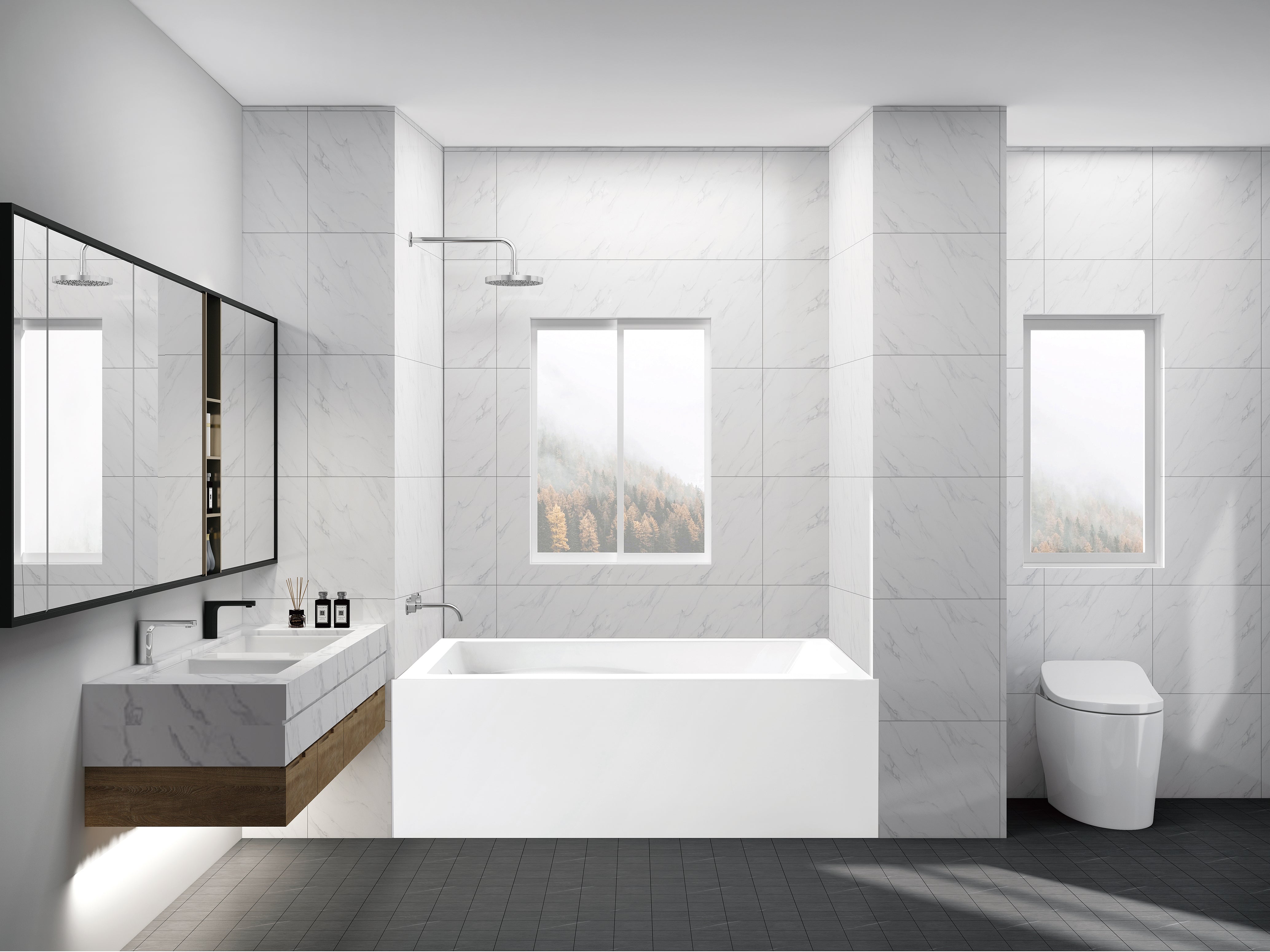 Aqua Eden VTAM5432L22D 54" Acrylic Rectangular 3-Wall Alcove Tub, Left Hand Drain and Anti-Skid Surface, Glossy White