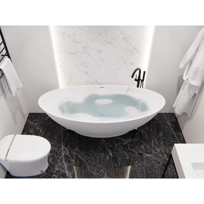 ANZZI Ala 6.2 ft. Solid Surface Center Drain Freestanding Bathtub in Matte White - Bathroom Design Center