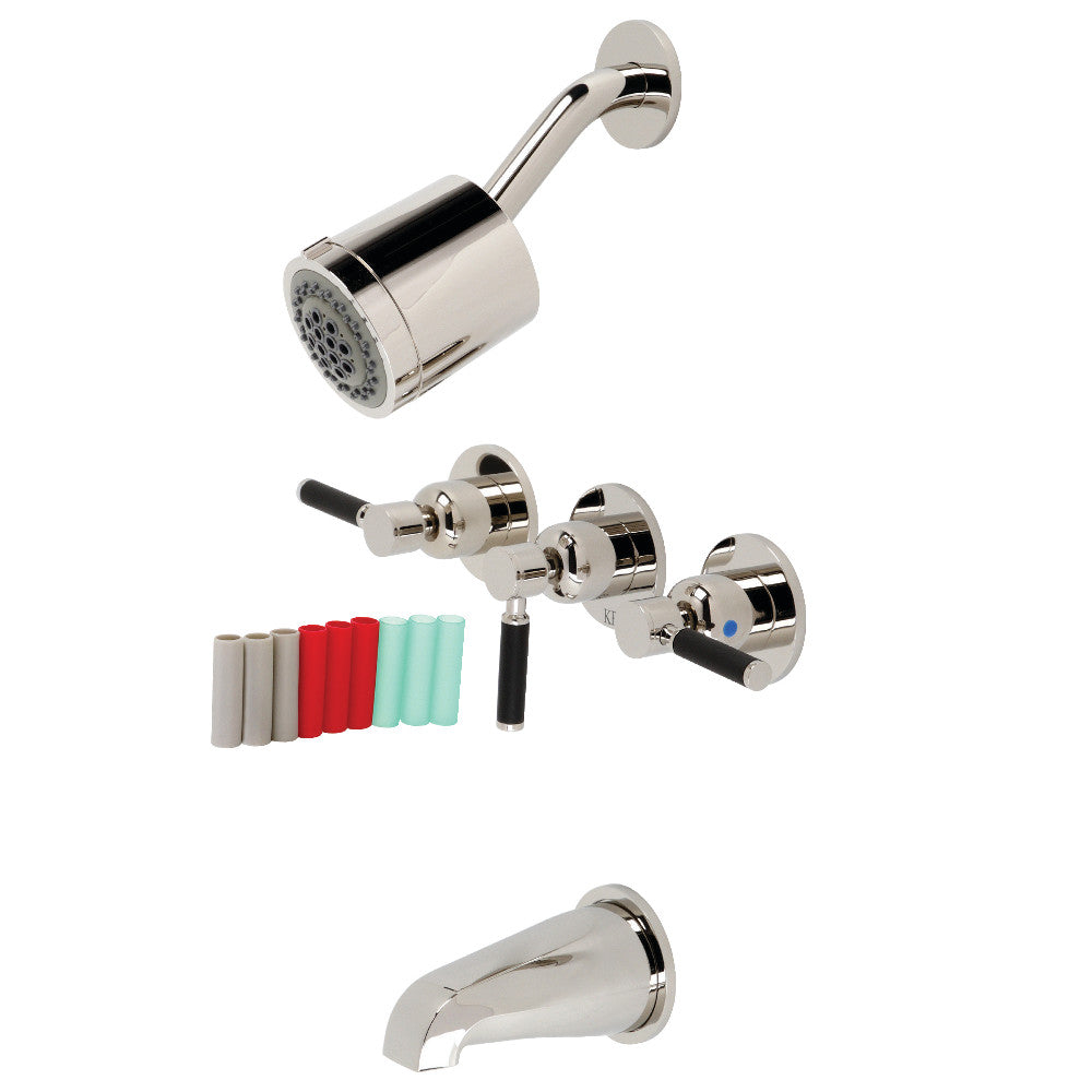 Kingston Brass KBX8136DKL Kaiser Triple-Handle Tub and Shower Faucet, Polished Nickel
