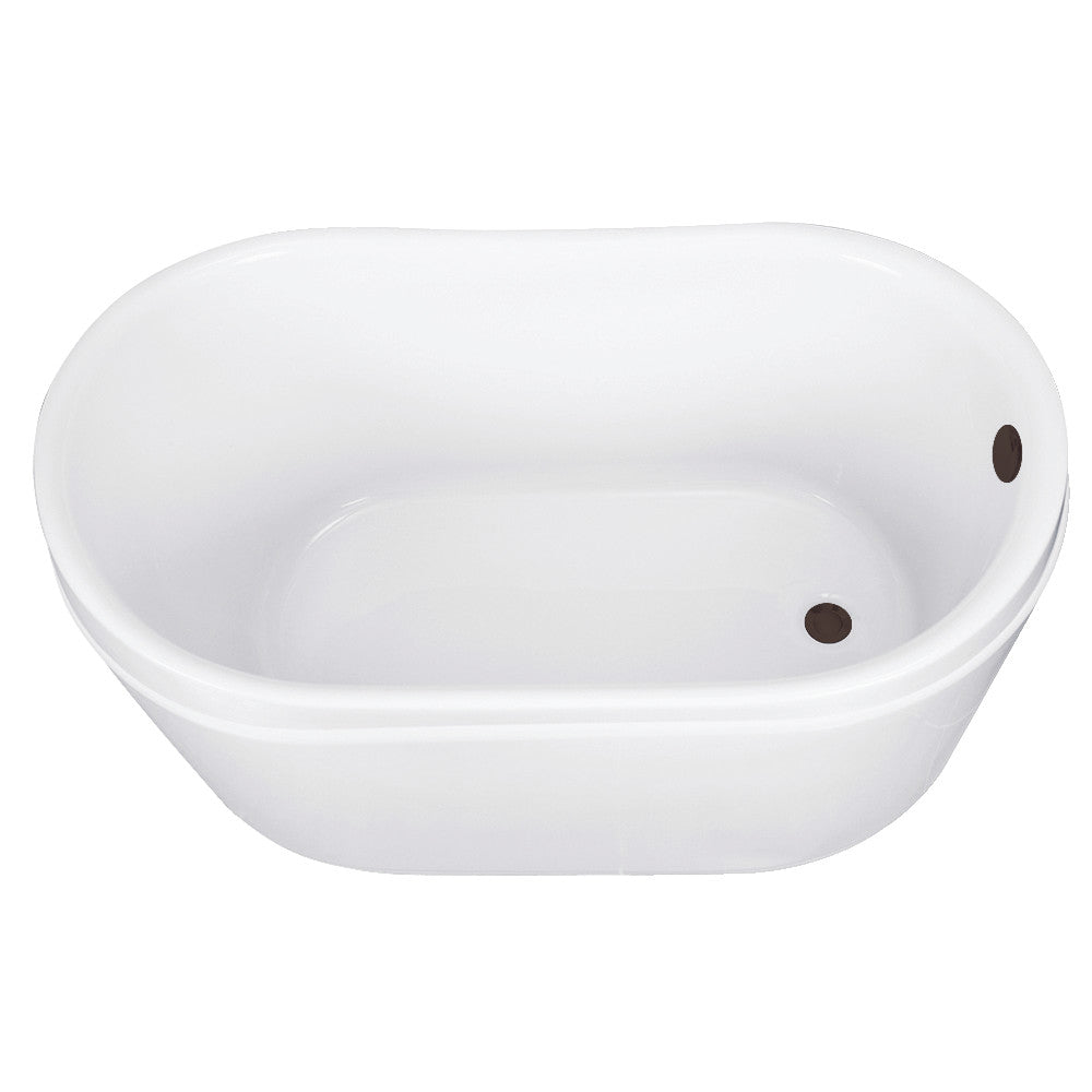 Kingston Brass VTRS522928M5 52" Acrylic Oval Double Slipper Freestanding Tub with Overflow/Drain Assembly, Glossy White/Oil Rubbed Bronze