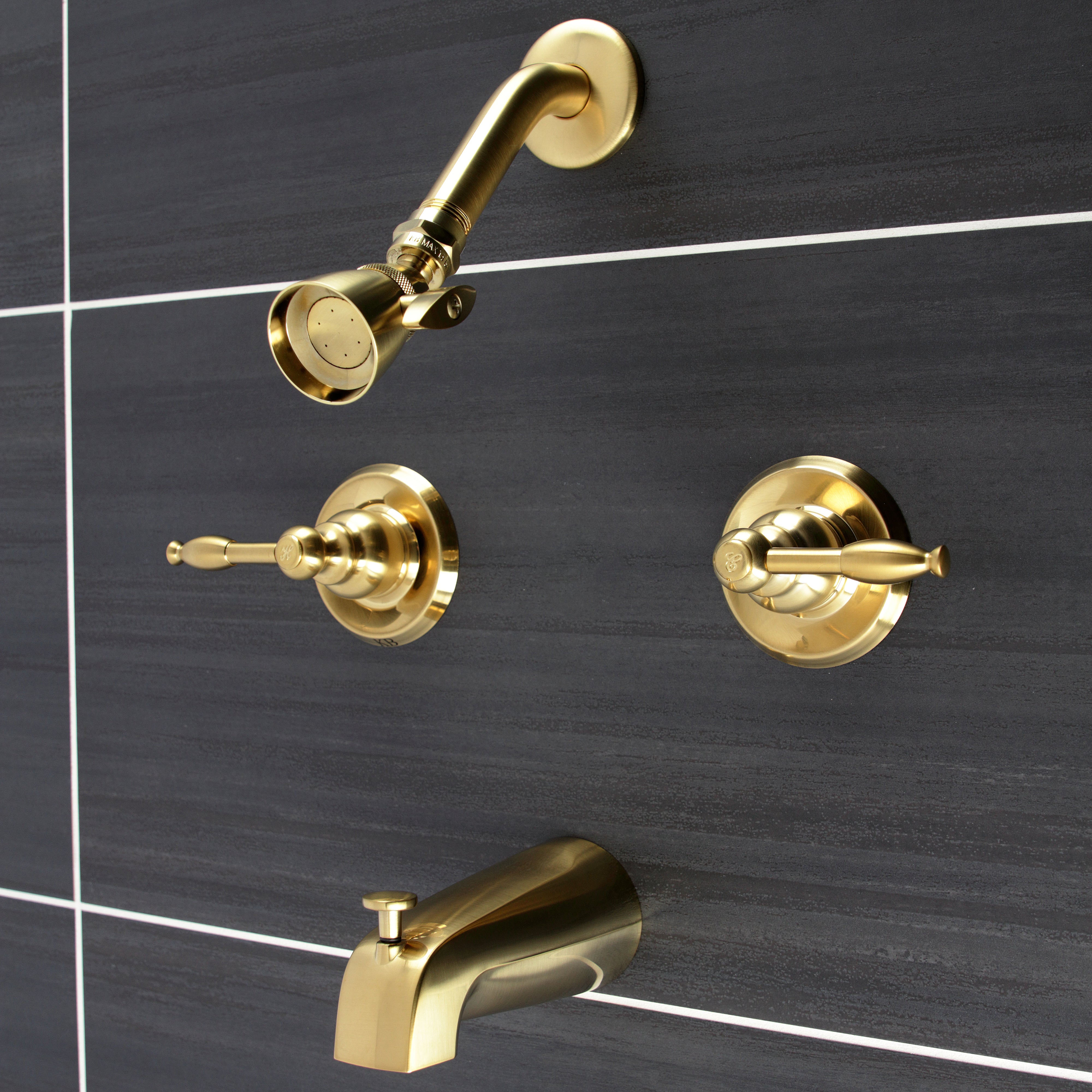 Kingston Brass KB247KL Knight Double-Handle Tub and Shower Faucet, Brushed Brass